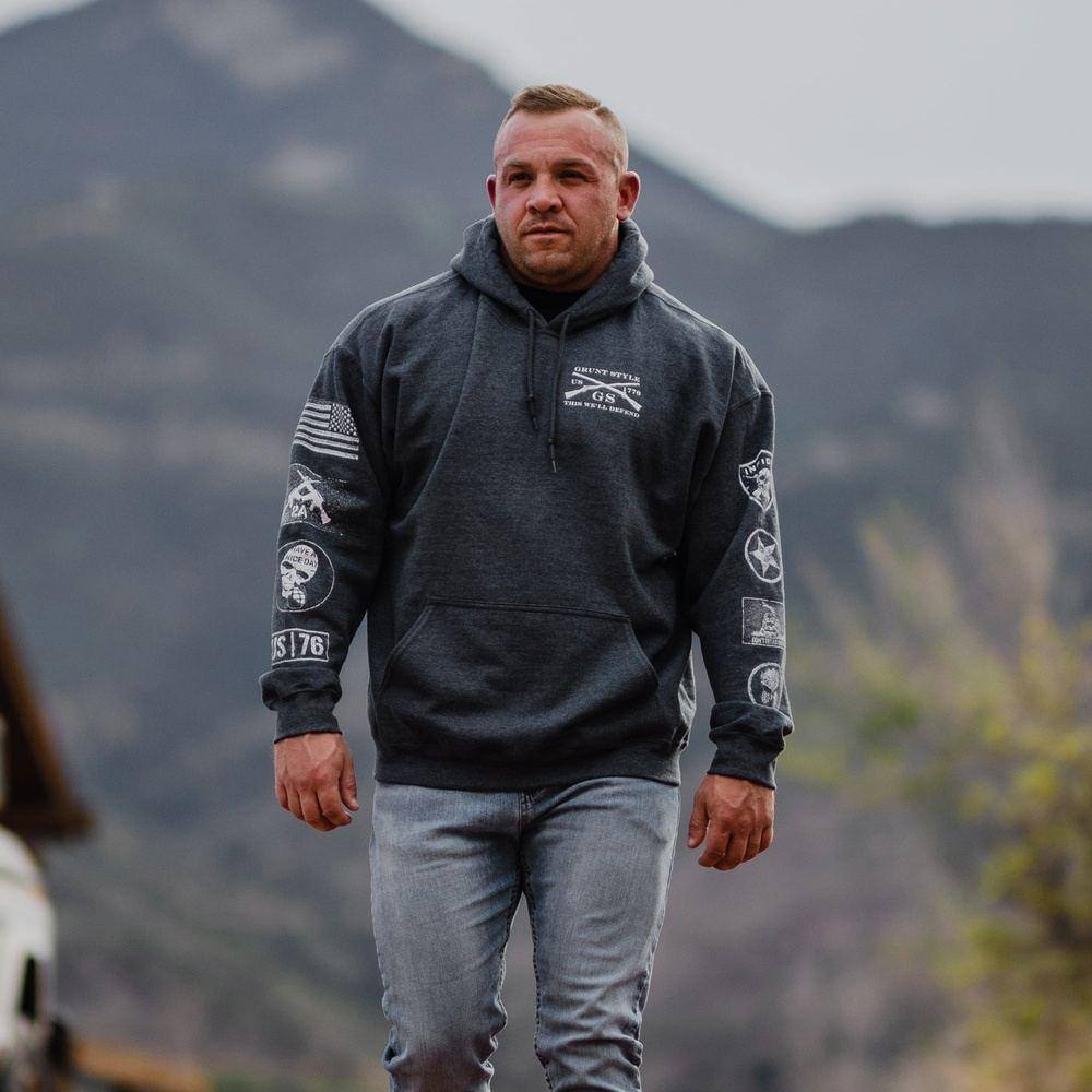 Patch Hoodie Dark Heather - Trendy Embroidered Sweatshirt for Men & Women | Perfect for Casual Wear, Street Style & Outdoor Activities