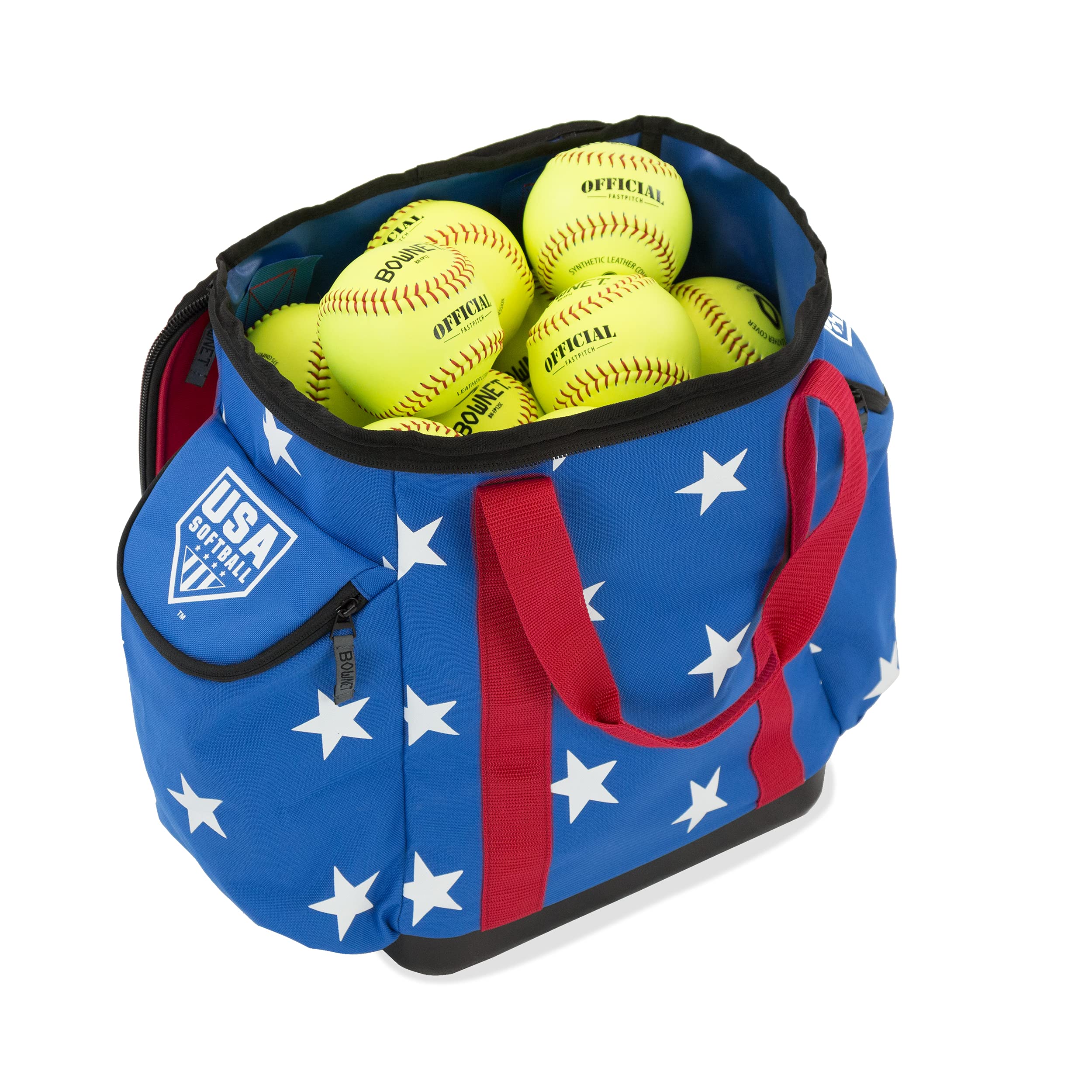 Bownet Baseball & Softball Equipment Bag - Holds 60 Baseballs & 24 Softballs - Durable Sports Coach Organizer 13x8x16 Inches - USA Softball Approved - Perfect for Practice, Games & Team Storage (Black)