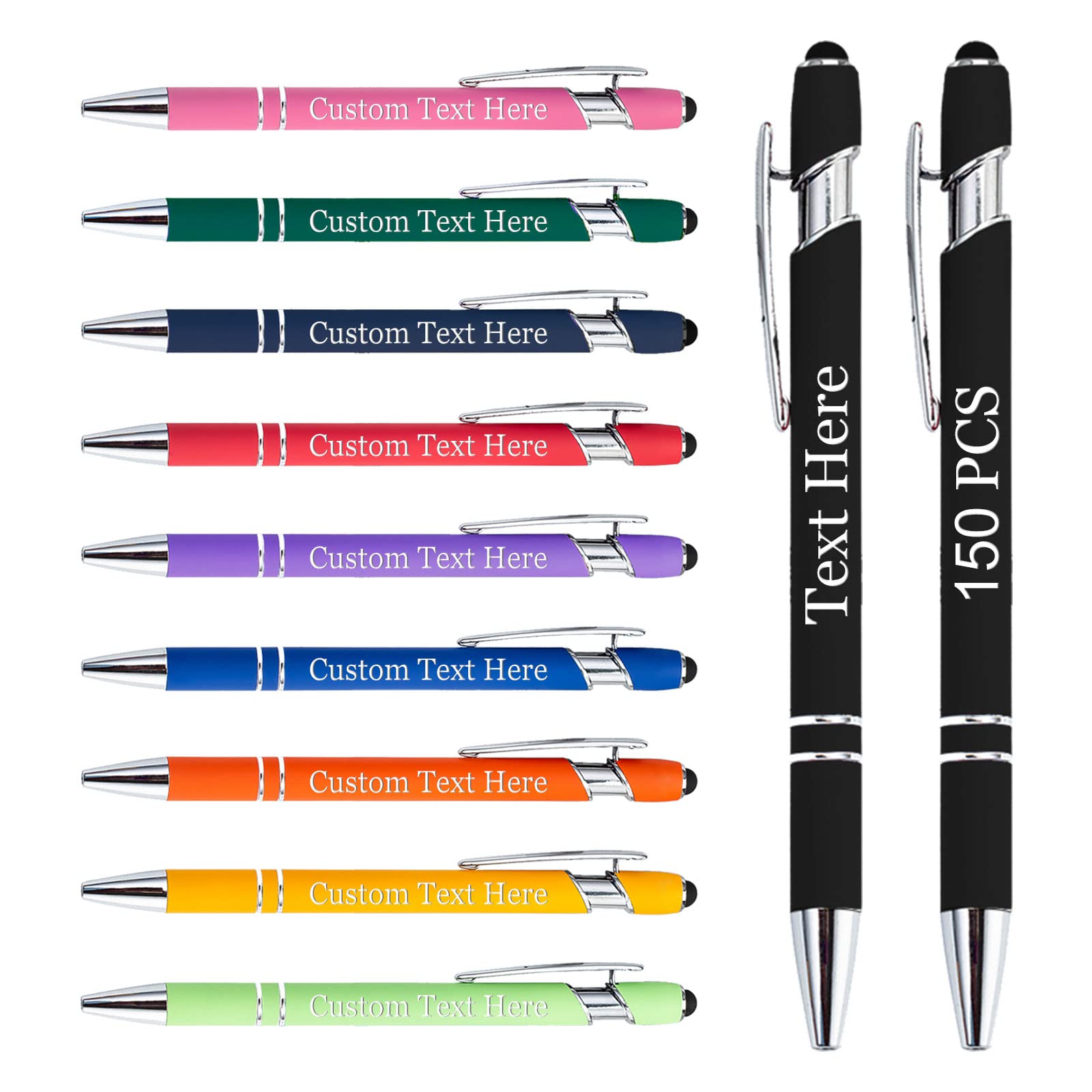 150 Custom Personalized Pens with Name & Text Engraving - Bulk Stylus Tip Ballpoint Pens for Business, Party, Wedding, Birthday Gifts - Perfect for Corporate Events, Promotions & Special Occasions