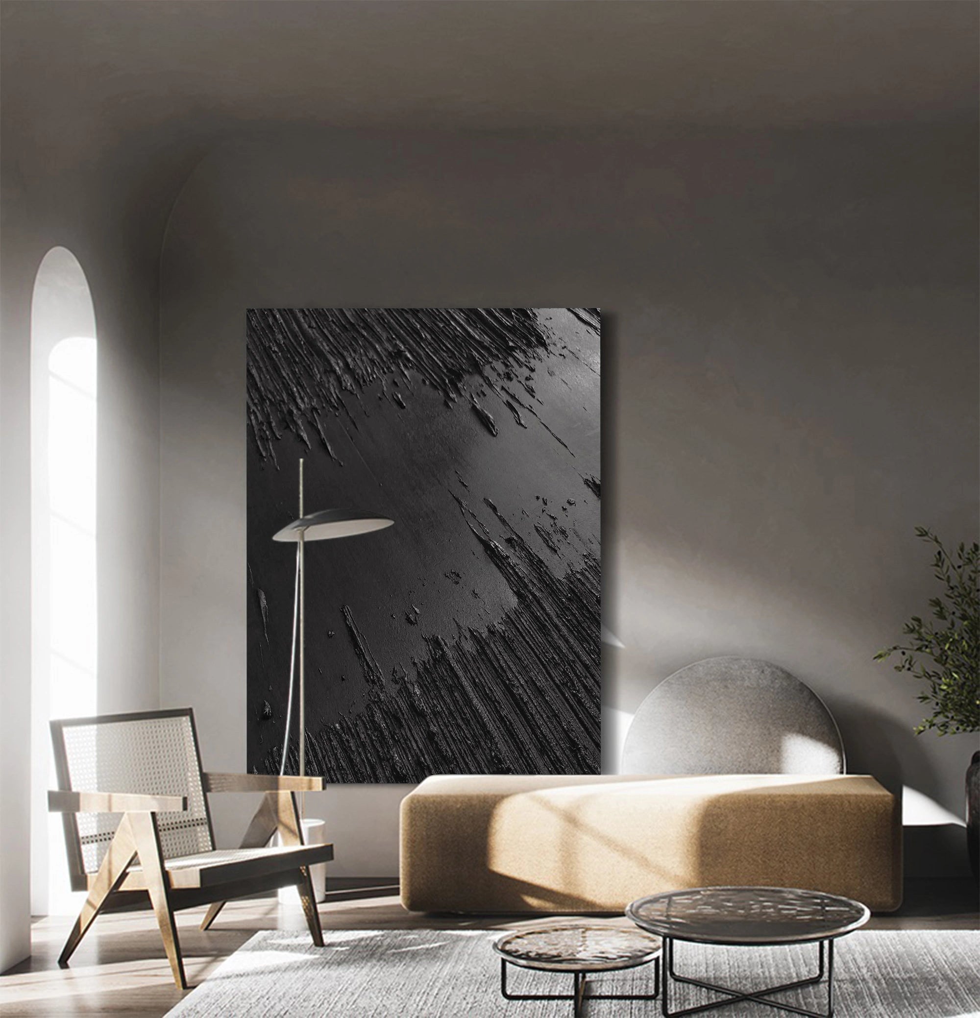 Black Minimalist Textured Painting Canvas #MZ013 - Modern Abstract Wall Art for Living Room, Bedroom & Office Decor