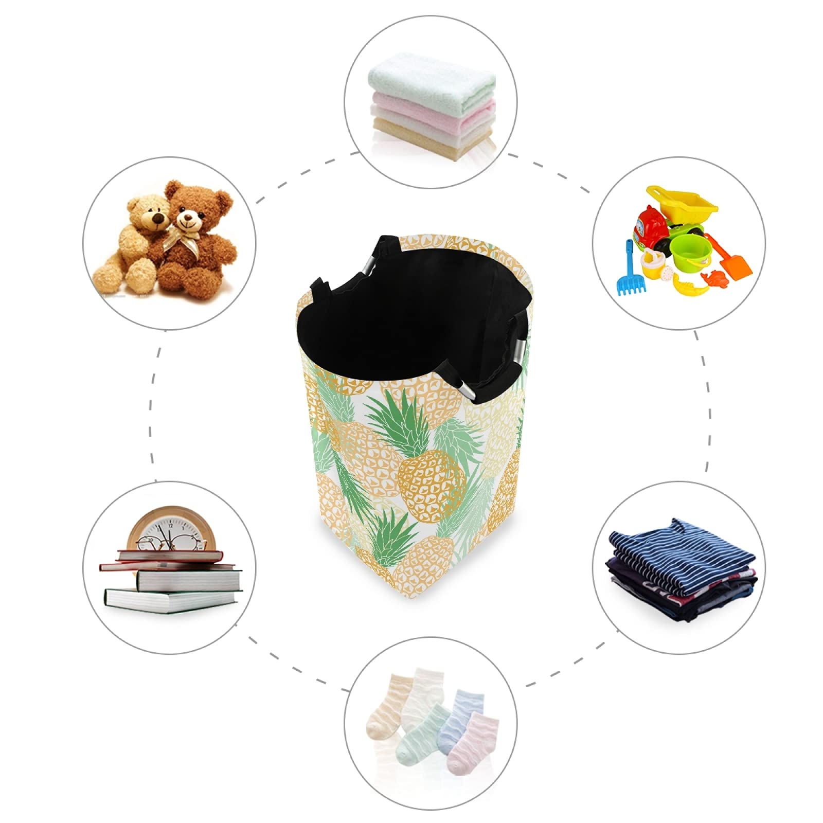 **Tarity 52L Large Collapsible Laundry Hamper - Yellow Pineapple Design, Oxford Fabric Dirty Clothes Basket with Handles, Foldable Storage Bin for Bedroom, Bathroom, Closet - Perfect for Laundry Room, Dorm, or Travel**