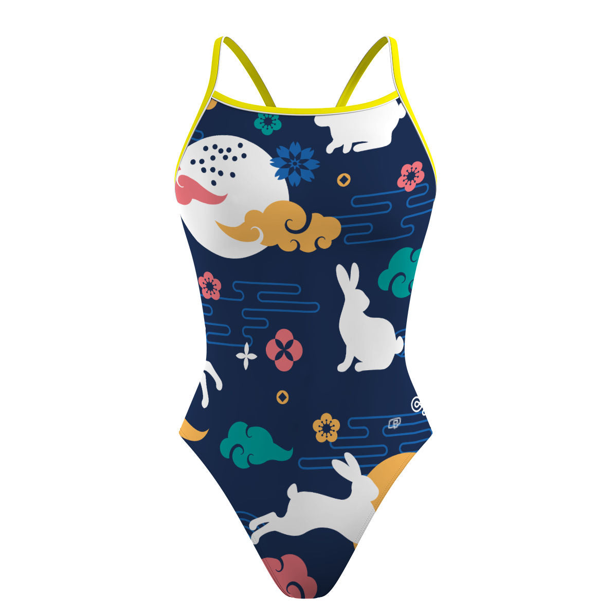 Moonlight Bunnies Sunback Tank Swimsuit - Women's Floral Print Swimwear for Beach Vacation & Pool Party