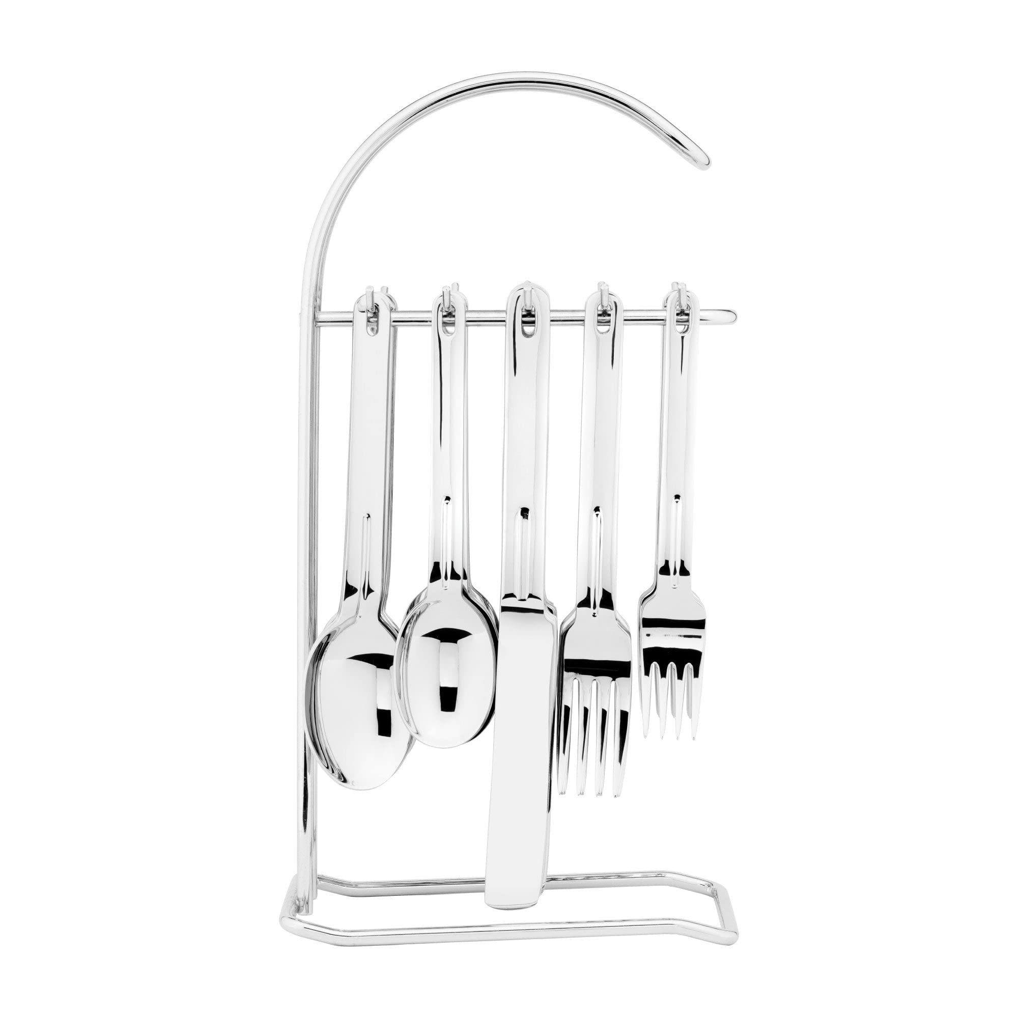 Premium 40-Piece Stainless Steel Flatware Set with Hanging Stand - Service for 8 (Knives, Forks, Spoons, Teaspoons & Salad Forks) - Mirror Polished & Dishwasher Safe - Perfect for Dinner Parties, Weddings & Upscale Dining