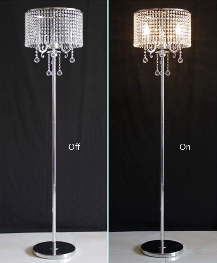 Elegant K9 Crystal Floor Lamp with Chrome Finish - 2-Light Modern European Luxury Lighting for Living Room, Bedroom & Office Decor