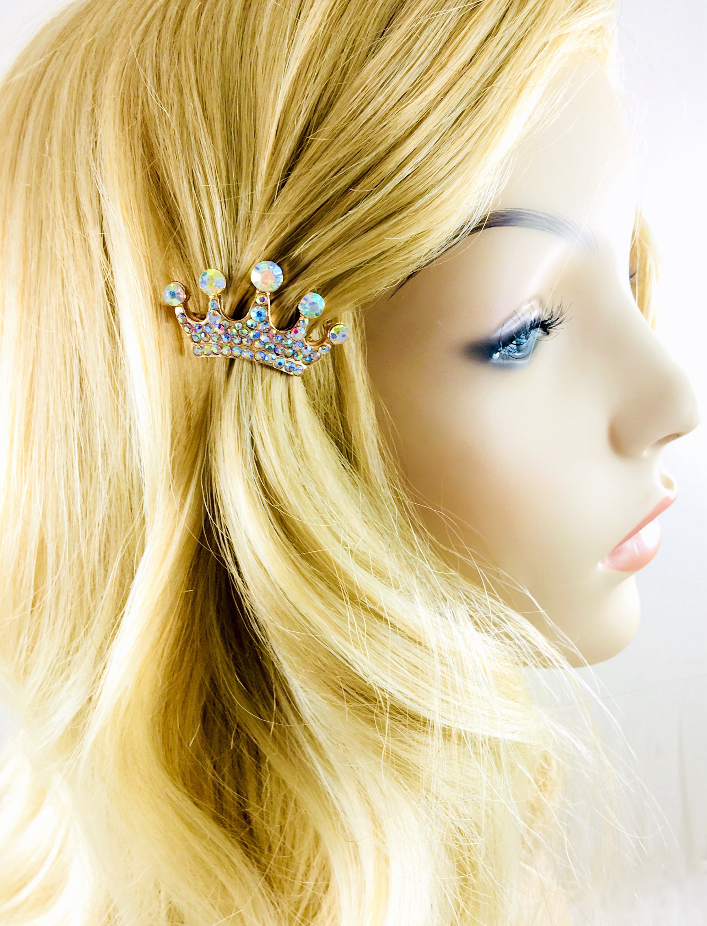 Princess Crown Magnetic Hair Clip with Rhinestone Crystal Gold Base - Perfect for Weddings, Parties & Special Occasions