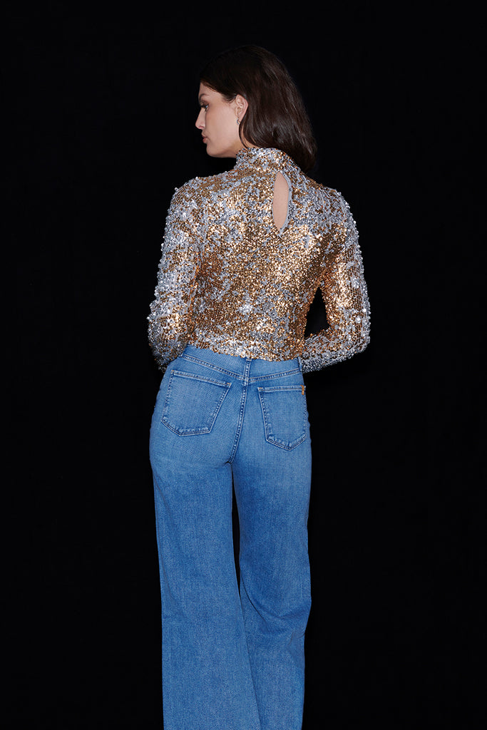 Saylor Brigitta Top - Elegant Silver & Gold Women's Blouse for Casual Wear, Office & Evening Outfits