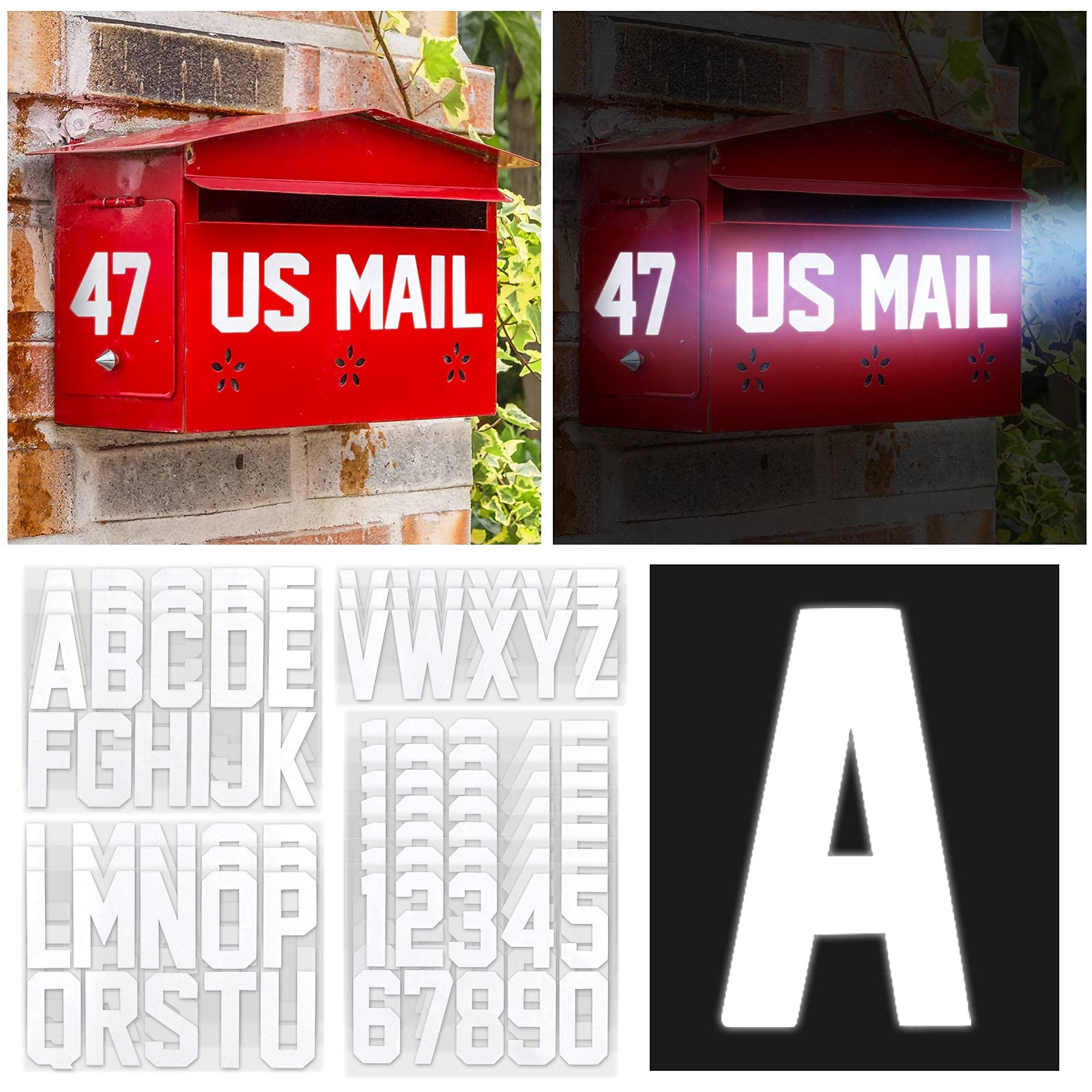 Seloom 148 PCS Reflective Mailbox Numbers & Letters Stickers - Waterproof Self-Adhesive for House Address (Indoor/Outdoor Use)