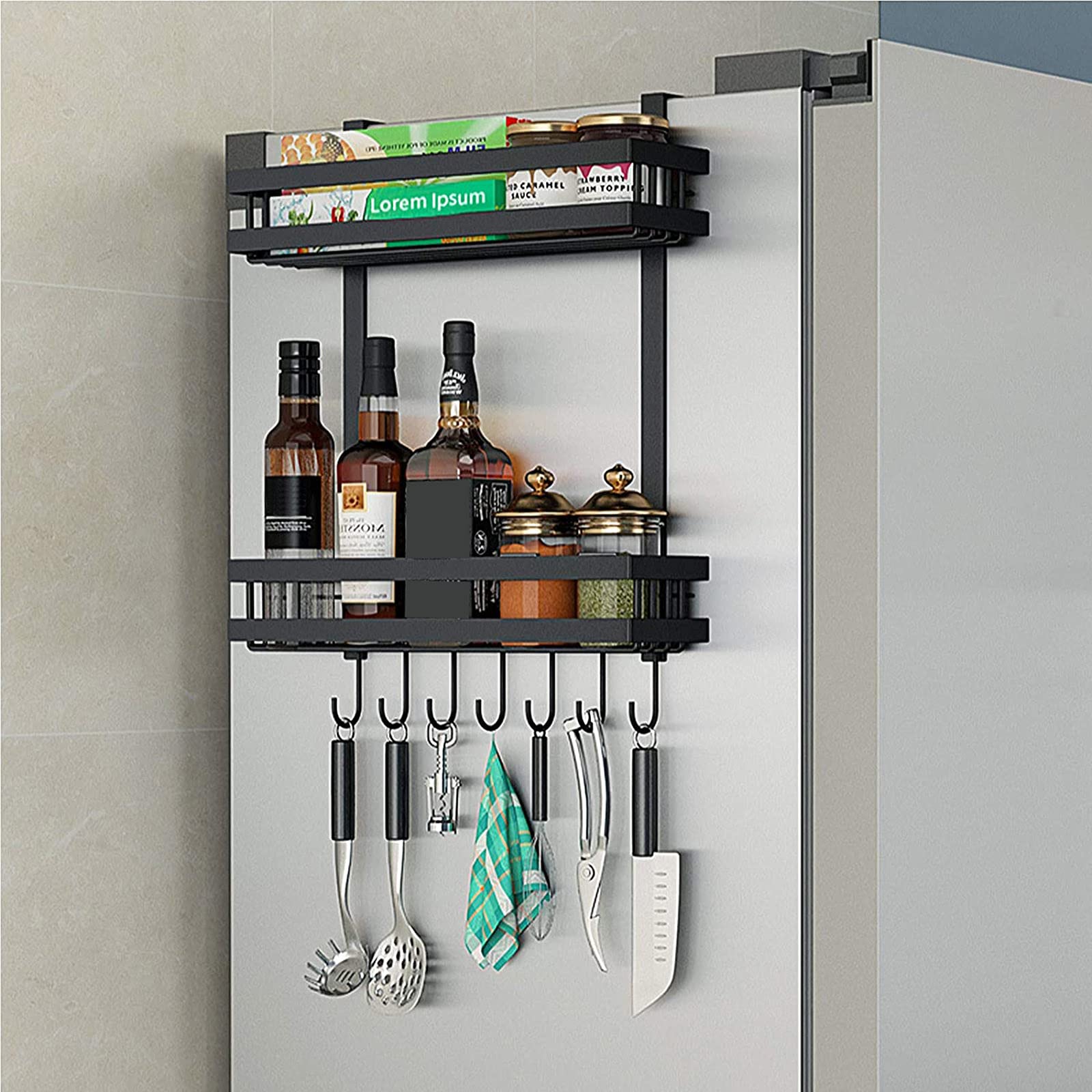 Celendi Refrigerator and Freezer Storage Racks – Space Saving Organizer for Kitchen, Pantry & Home Organization (Black) – Perfect for Fridge Shelves, Spice Storage & Pantry Organization