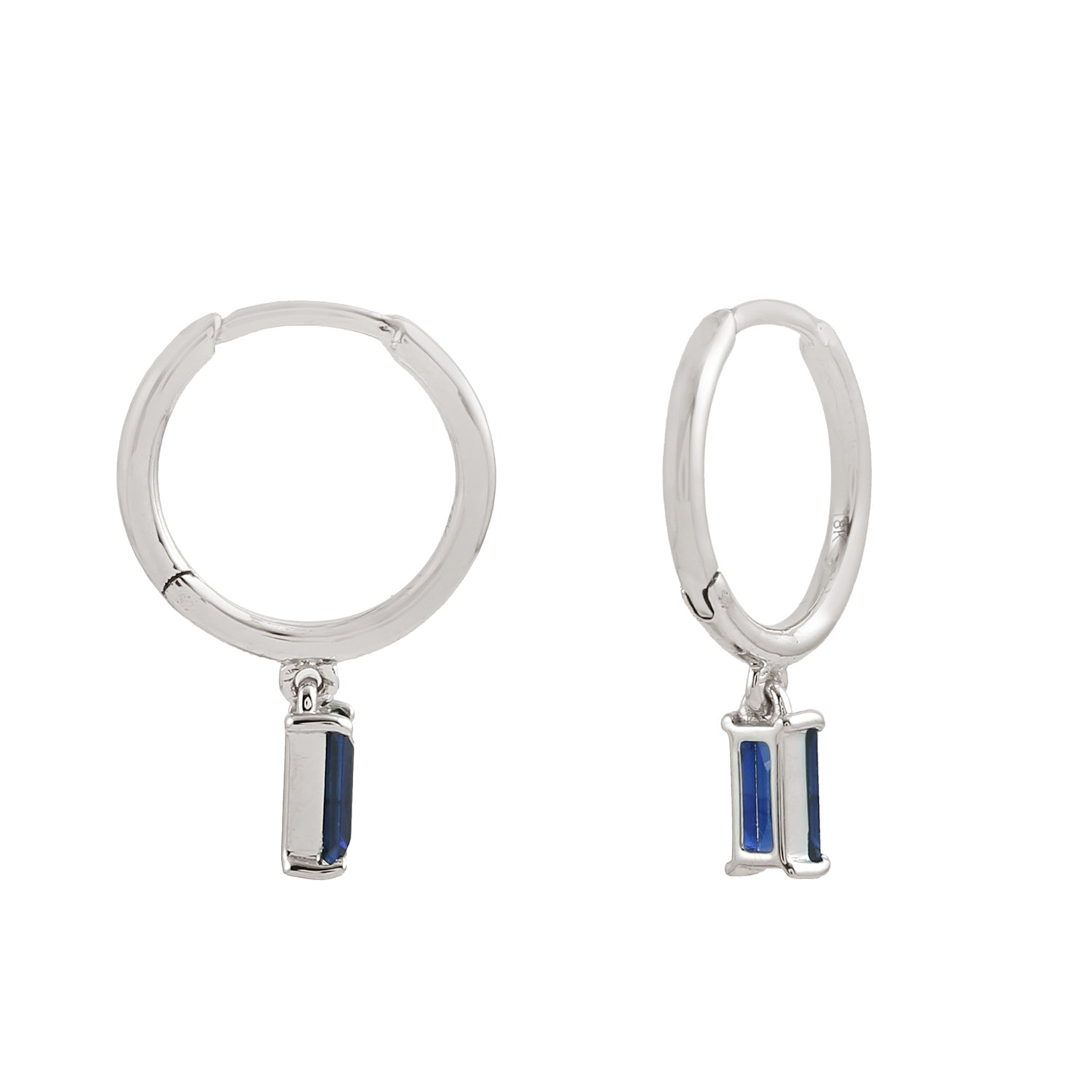 Exquisite 18K White Gold Baguette Cut Blue Sapphire Hoop Earrings – Perfect for Weddings, Parties & Special Occasions