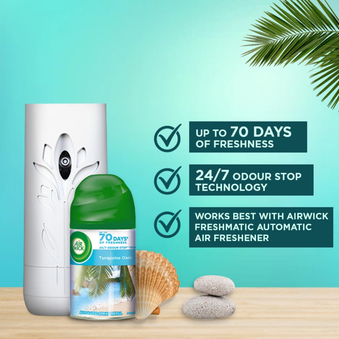 Air Wick Freshmatic Automatic Air Freshener Refill 250ml - Beach Walk (Turquoise Oasis) | 2600 Sprays Guaranteed | Long-Lasting Scent for Home, Bathroom & Office | Automatic Room Spray for Fresh & Inviting Spaces