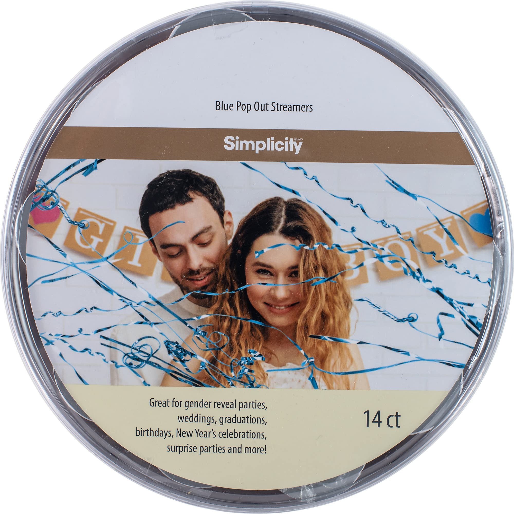 Simplicity Blue Foil No-Mess Celebration Pop Out Streamers - 14 Piece Set for Birthday Parties, Weddings & Special Events