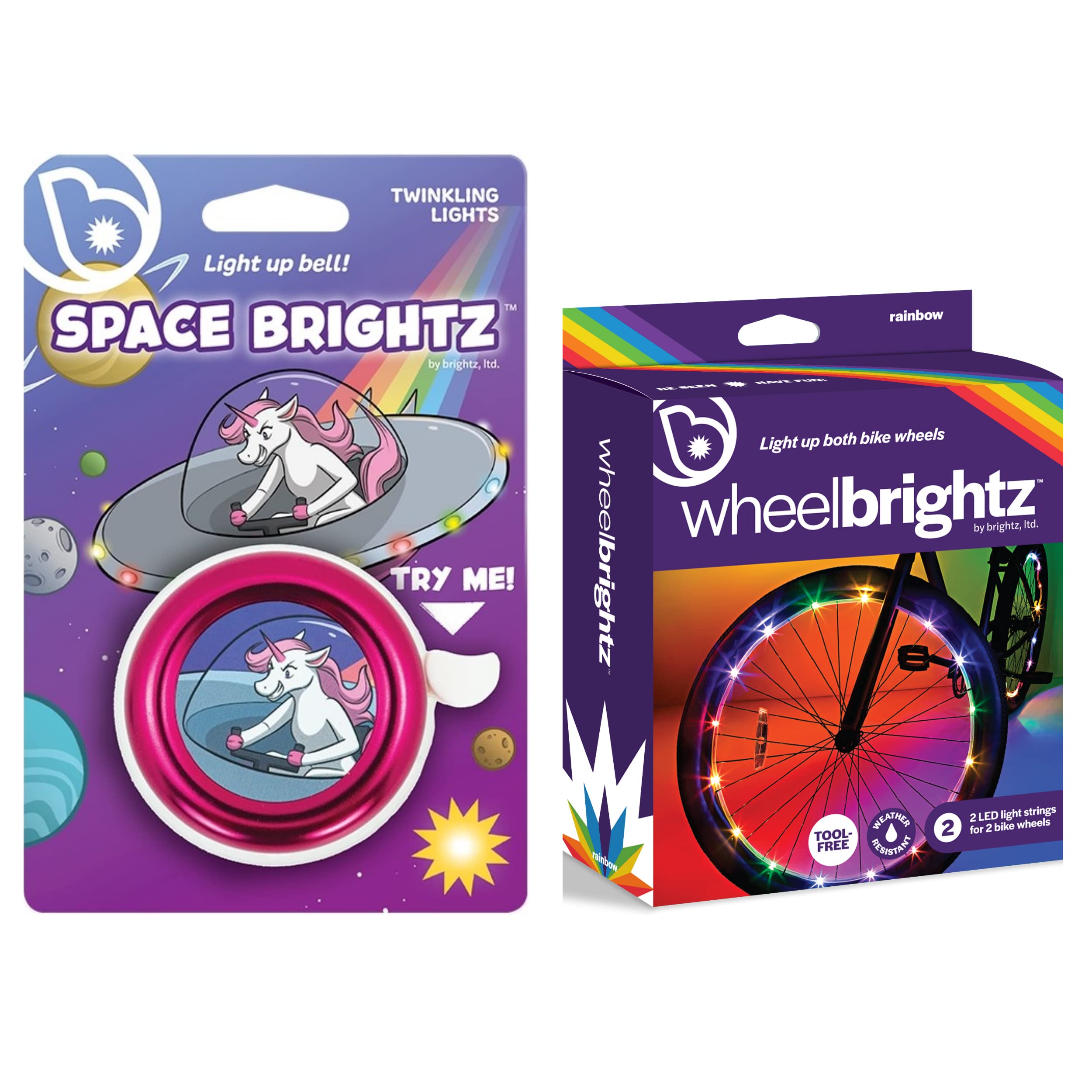 Brightz LED Light Up Bike Bell & Wheel Light Combo - Waterproof Bicycle Accessories with Clear Ring Sound - Perfect for Night Cycling, Commuting, and Kids' Safety