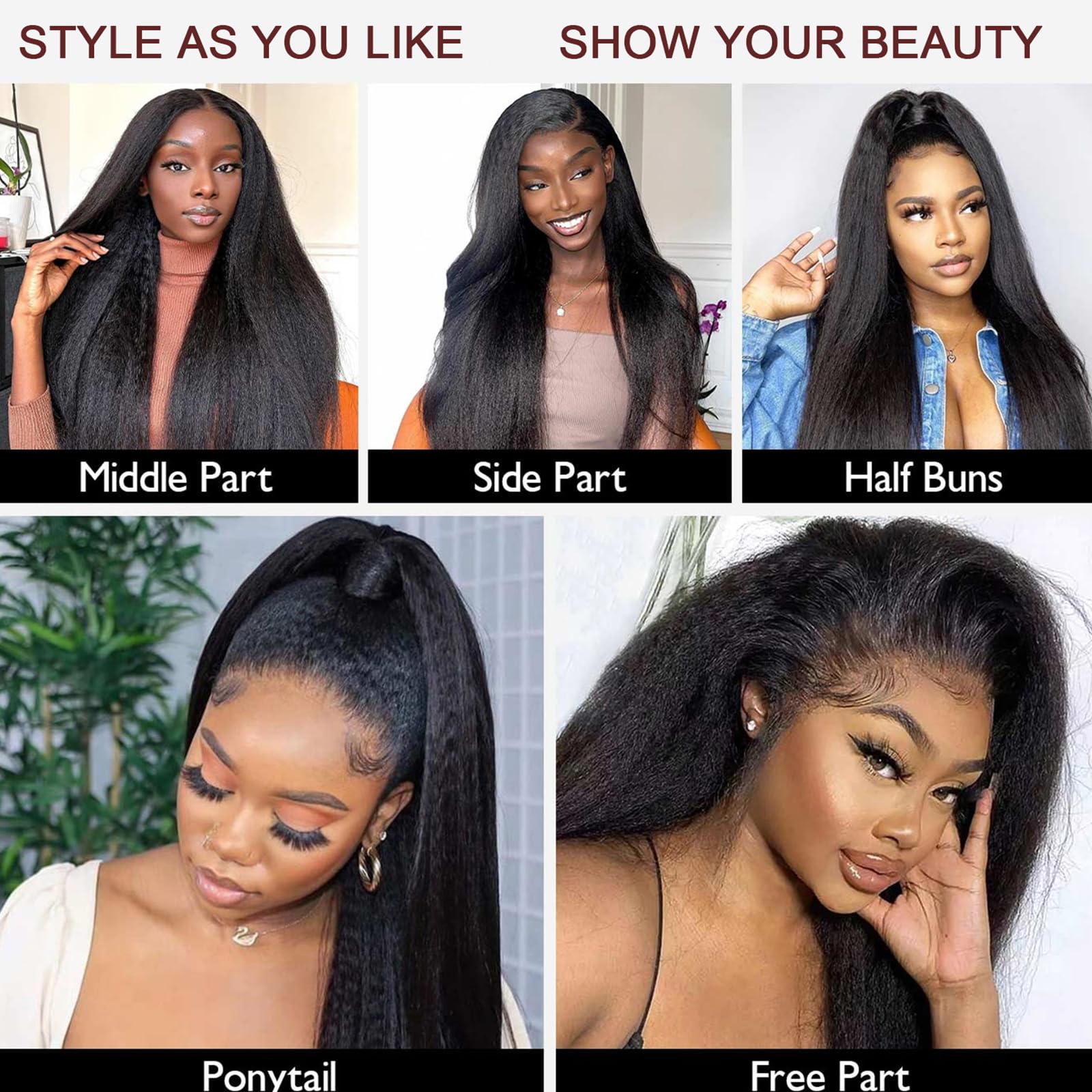12A Kinky Straight Human Hair Bundles 22 24 26 Inch - 100% Virgin Remy Human Hair Extensions for Women - Natural Black Color - Perfect for Daily Wear, Styling, and Special Occasions