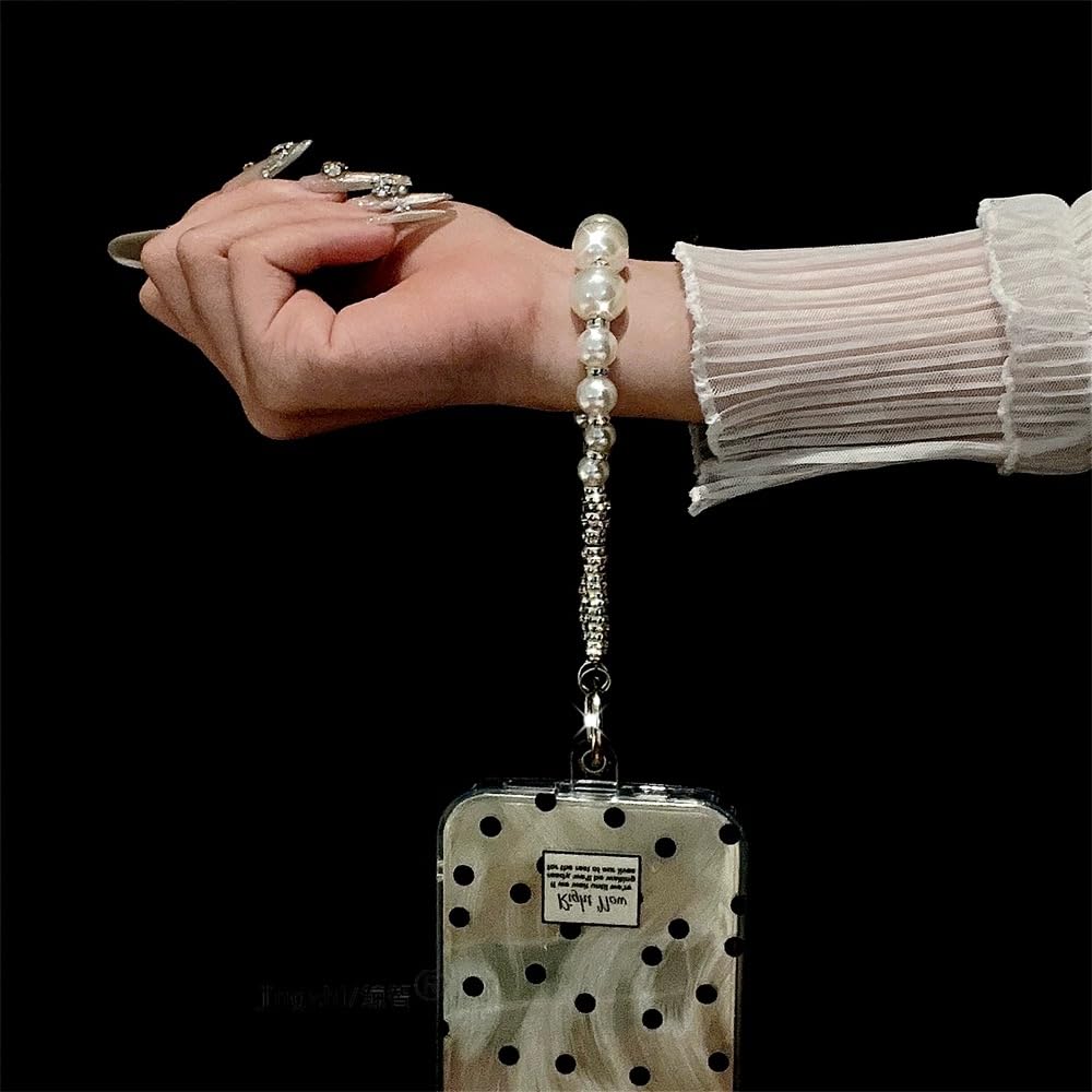 2 Pack Pearl Beaded Phone Wrist Strap - Detachable Hands-Free Wristlet Bracelet with Tether Tab for iPhone & Android - Perfect for Shopping, Travel & Outdoor Activities