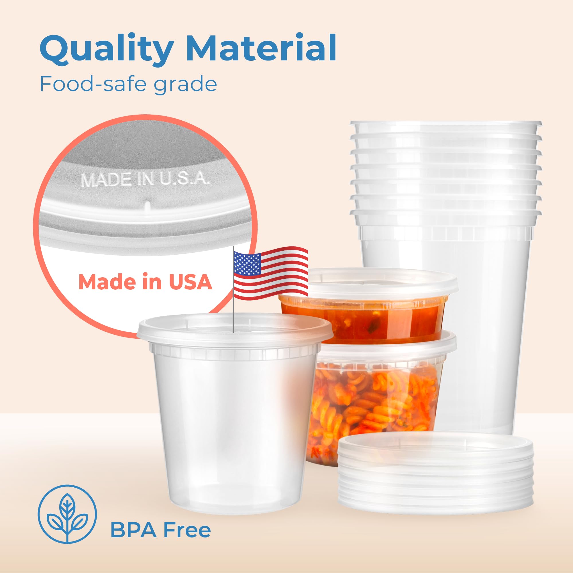 40-Pack 8 oz Airtight Leakproof Meal Prep Containers with Lids - US Made Clear Round Plastic Food Storage Containers for Soups, Takeout & Restaurants | Microwave & Freezer Safe | Perfect for Meal Prepping, Leftovers & Food Delivery
