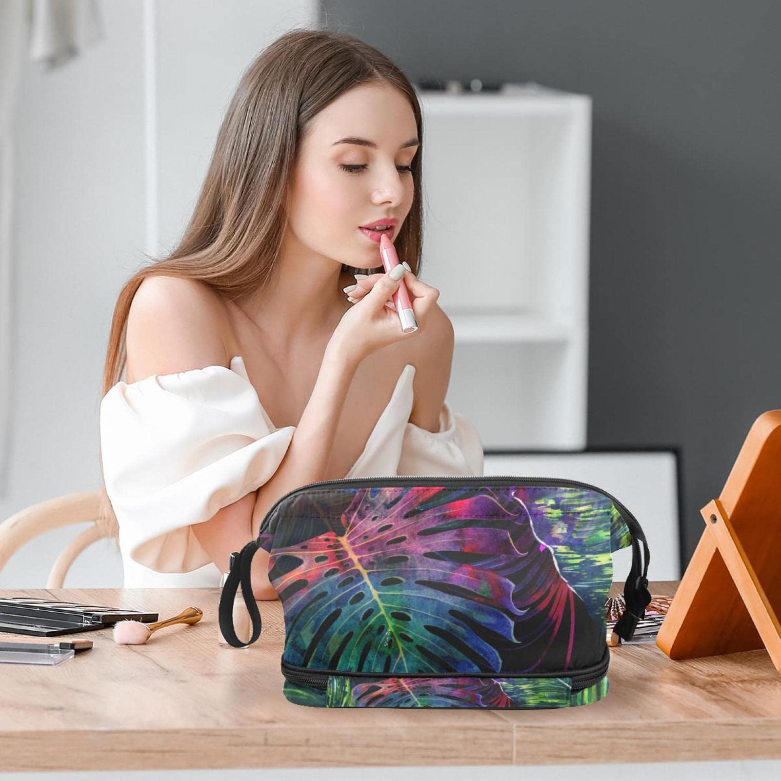 Double Layer Waterproof Makeup Bag for Women - Large Roomy Cosmetic Organizer with Zipper, Travel Toiletry Pouch for Girls | Perfect for Travel, Gym, and Daily Essentials Storage