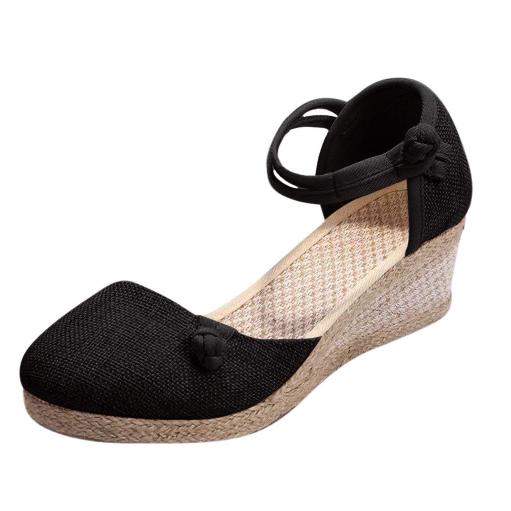 Women's Retro Linen Canvas Wedge Sandals - Comfortable Round Toe Casual Shoes for Summer, Beach, Walking & Outfits