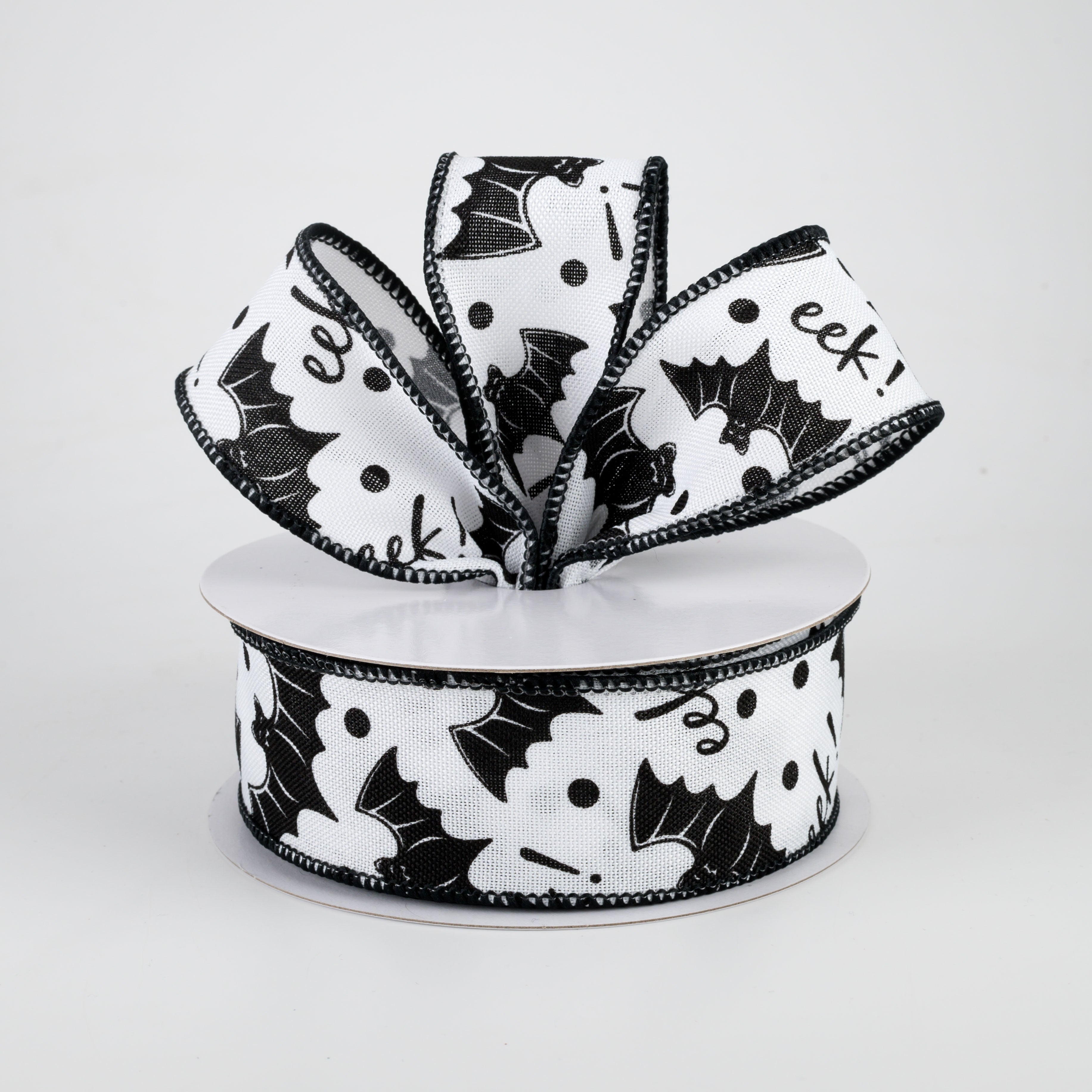 1.5 Inch White Eek Ribbon - 10 Yards Bulk Roll for Gift Wrapping, Crafts, and DIY Decorations