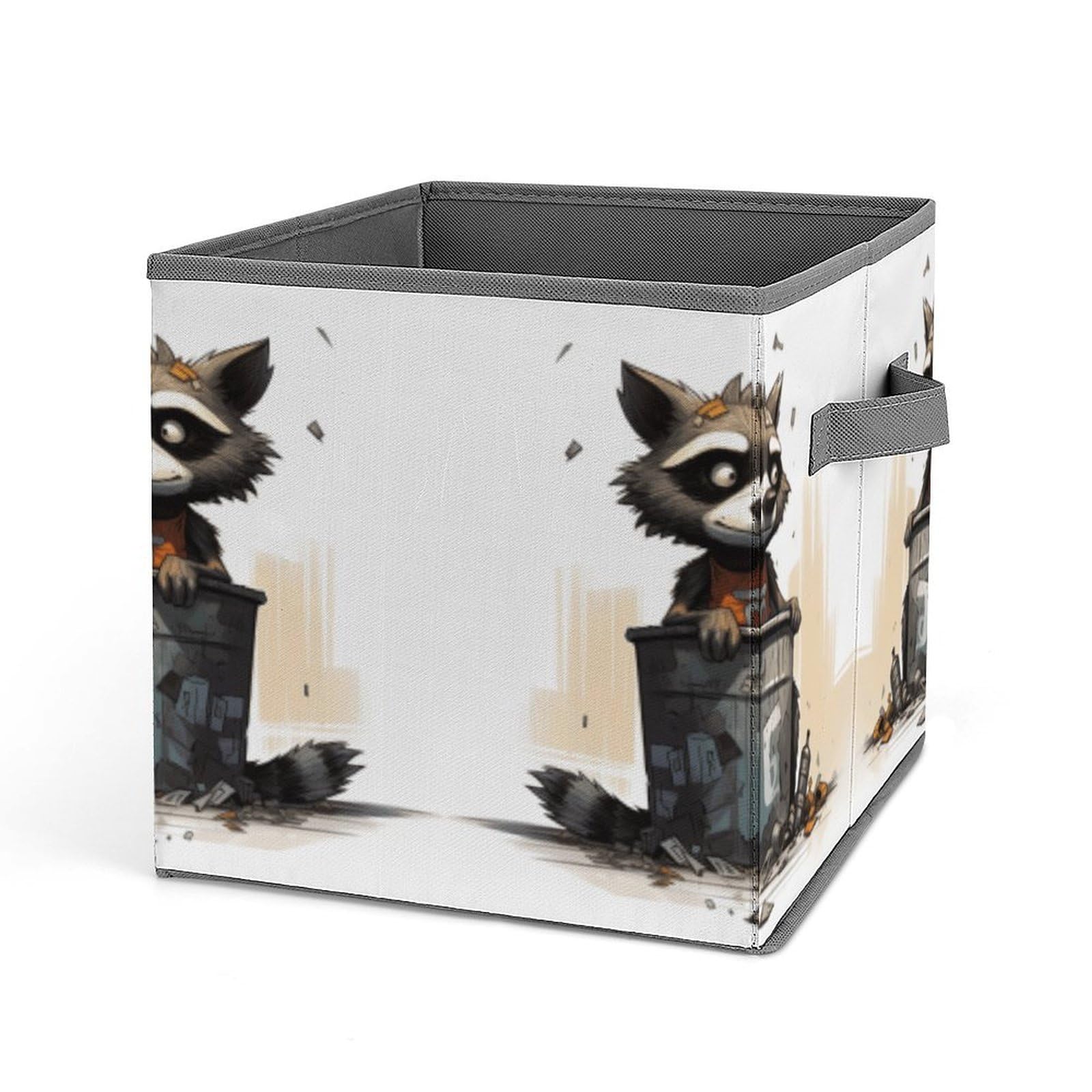 Collapsible Storage Bins with Handles - Raccoon Printed Organizing Baskets for Home & Office