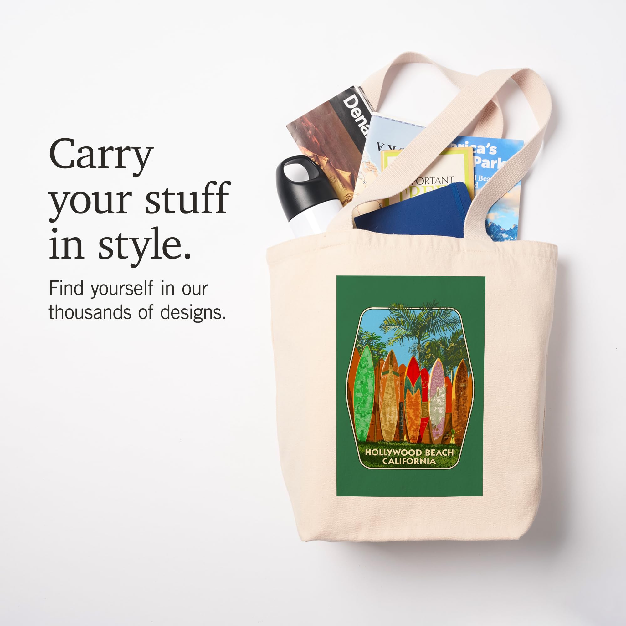 Lantern Press Hollywood Beach California Surfboard Fence - 100% Cotton Canvas Reusable Tote Bag for Shopping, Beach Trips & Eco-Friendly Lifestyle