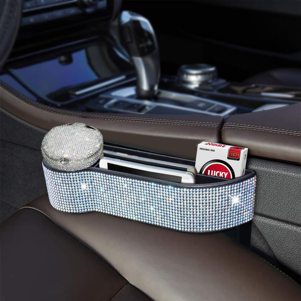 Car Seat Organizer with Side Drop Pockets, Gap Filler & Storage Console - Includes Cup Holder & 2 USB Charging Ports - Universal Fit for Driver Side (Multicolor Diamond Pattern) - Perfect for Road Trips, Commuting & Keeping Your Car Neat