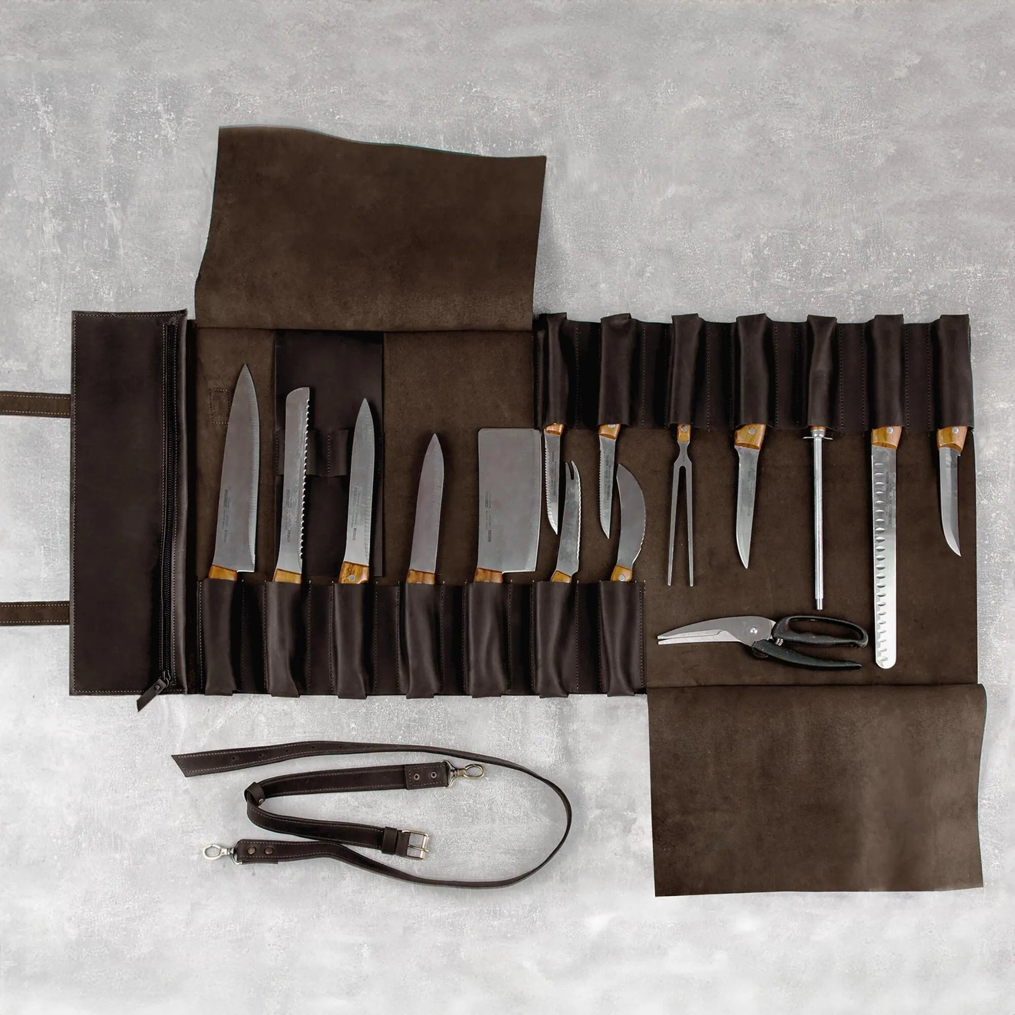 Premium Leather Knife Roll for Chefs & Butchers - Durable Professional Knife Storage Case with 12 Slots - Perfect for Kitchen, Camping & Culinary Gifts