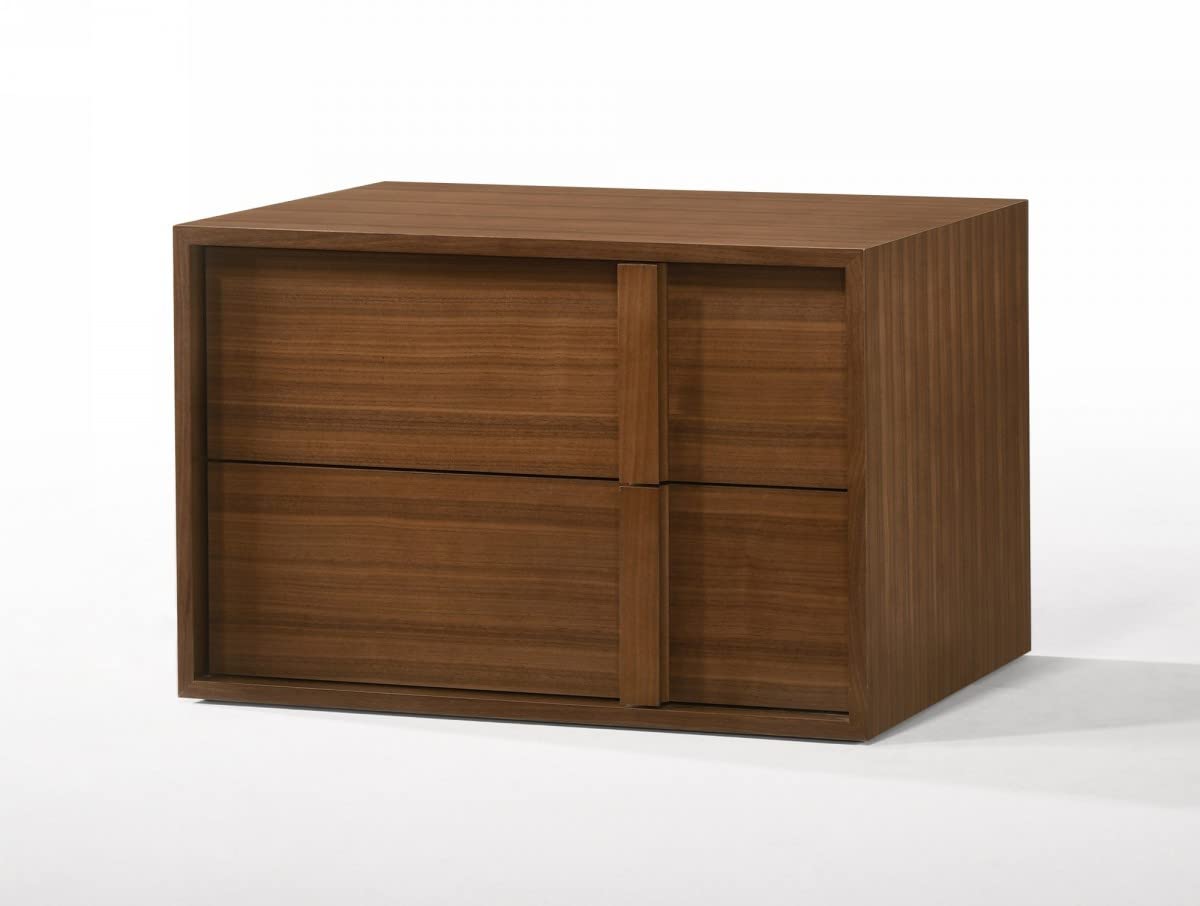 Modern Walnut Nightstand with Two Drawers - Solid Wood Veneer Bedside Table for Bedroom, Living Room & Office - HomeRoots