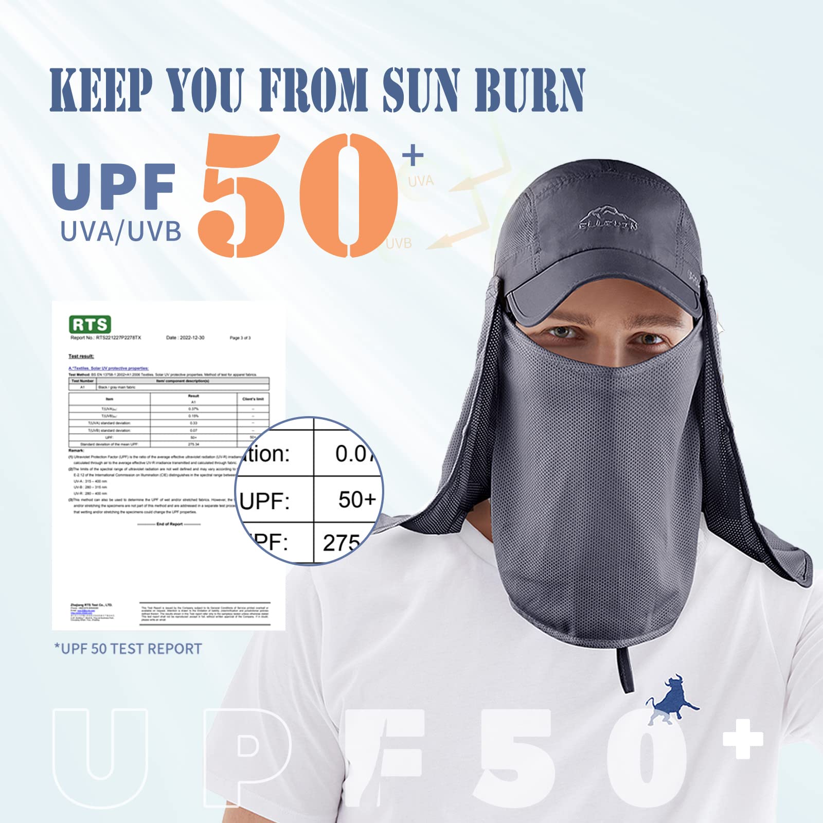 ELLEWIN UPF 50+ Sun Hat for Men & Women - Wide Brim UV Protection Fishing Hat with Neck Flap & Face Cover - Perfect for Outdoor Activities, Beach, Hiking, and Travel