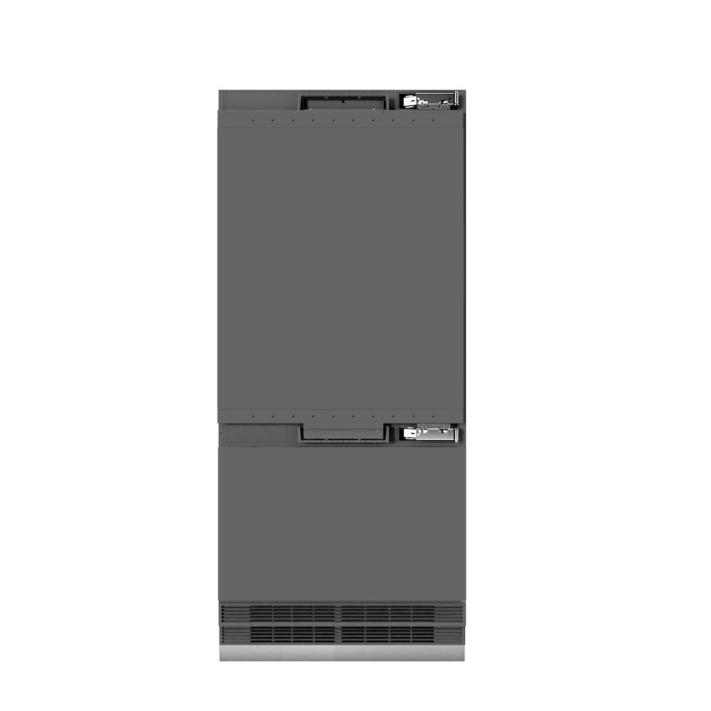 ZLINE Autograph Edition 36 Inch Built-In Bottom Freezer Refrigerator - 19.8 cu. ft. Capacity, Panel Ready, Water Dispenser & Ice Maker, Graphite Gray Interior with Matte Black Accents (GRBITZ 36 MB) - Perfect for Modern Kitchens, Open Concept Homes & Luxury Appliances
