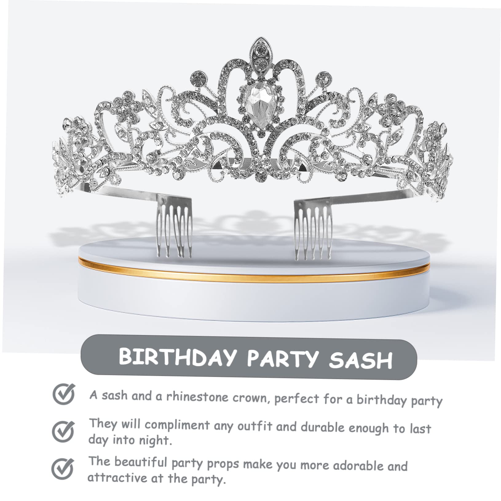POPETPOP 2-Piece Crown Strap Set - Elegant Tiaras & Sashes for Women, Princess Birthday Crown, Bridal Headpiece, Wedding Accessory, Alloy Headband (Perfect for Birthdays, Weddings & Cosplay)