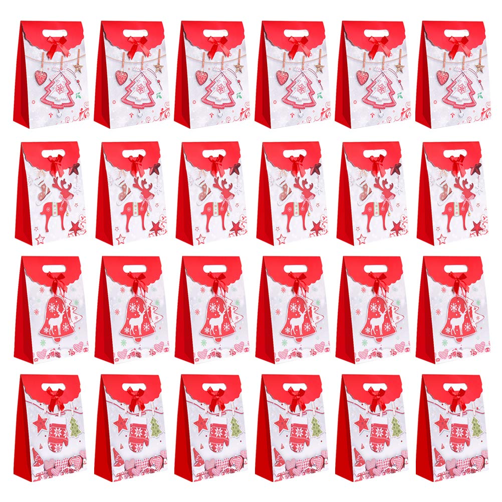 GALPADA 24pcs Christmas Gift Bags - Exquisite Decorative Paper Pouches for Holiday Presents, Party Favors & Souvenirs | Perfect for Xmas Tree Decor, Stocking Stuffers & Gift Wrapping