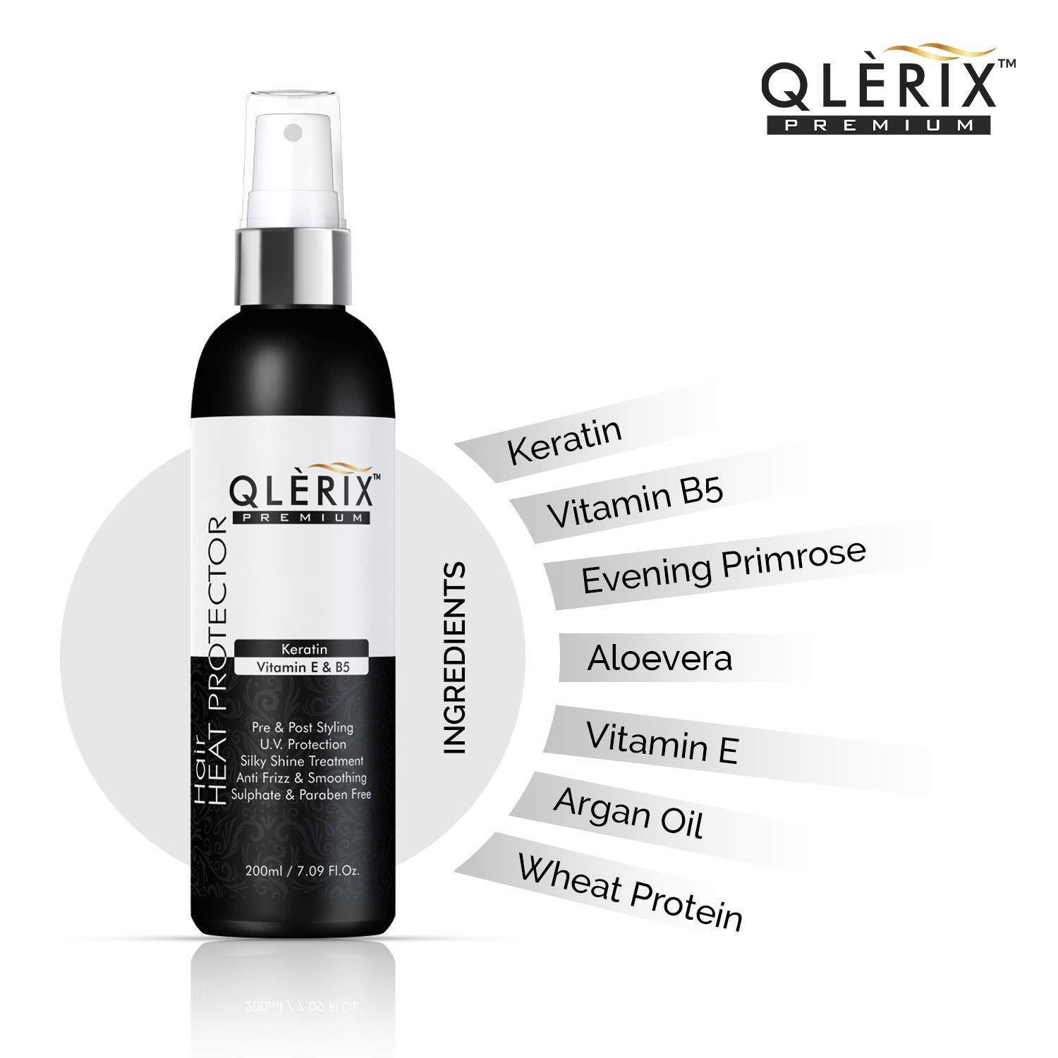 QLERIX Premium Hair Protection Spray - 200ml | Keratin & Argan Oil Infused | Straightening, Smoothing & Styling Treatment | Frizz Control for All Hair Types | Paraben & Sulfate-Free | Perfect for Daily Use, Heat Styling & Salon Results at Home