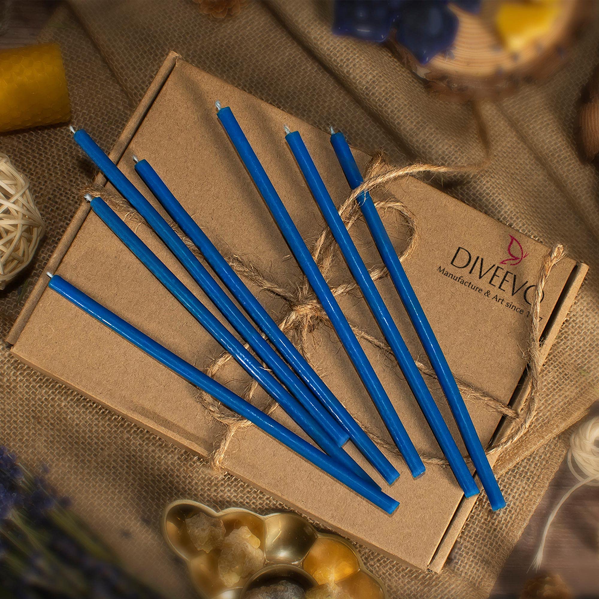 100pcs Church Beeswax Candles - 12 Inch Blue Ritual Candles with 3 Hour Burn Time | 0.38 Inch Diameter Drip-Free Taper Candles (2kg) for Religious Ceremonies, Home Decor & Meditation