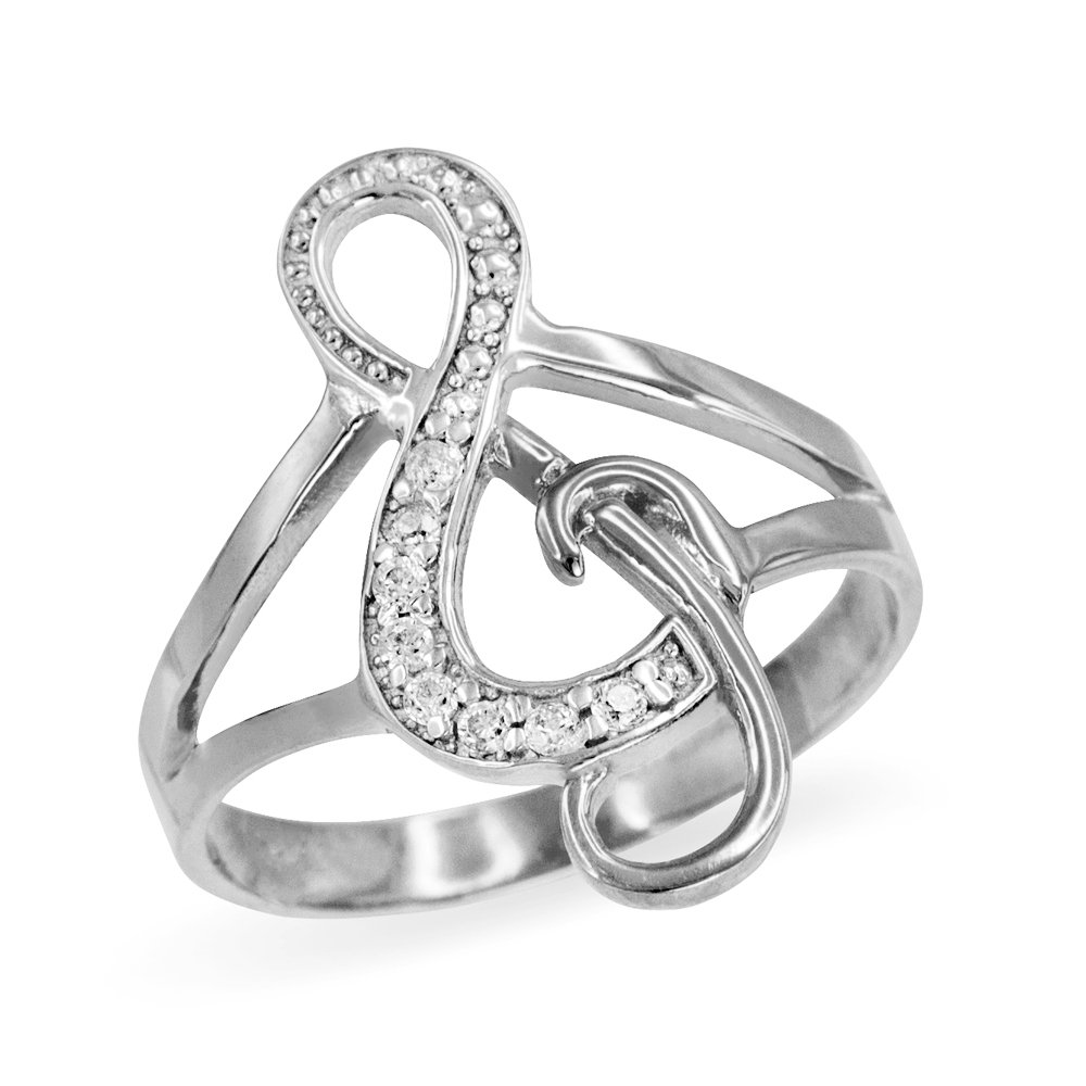 10k White Gold Treble G-Clef Music Note Diamond Ring - Elegant Jewelry Gift for Musicians, Brides & Music Lovers (Perfect for Concerts, Proposals & Special Occasions)