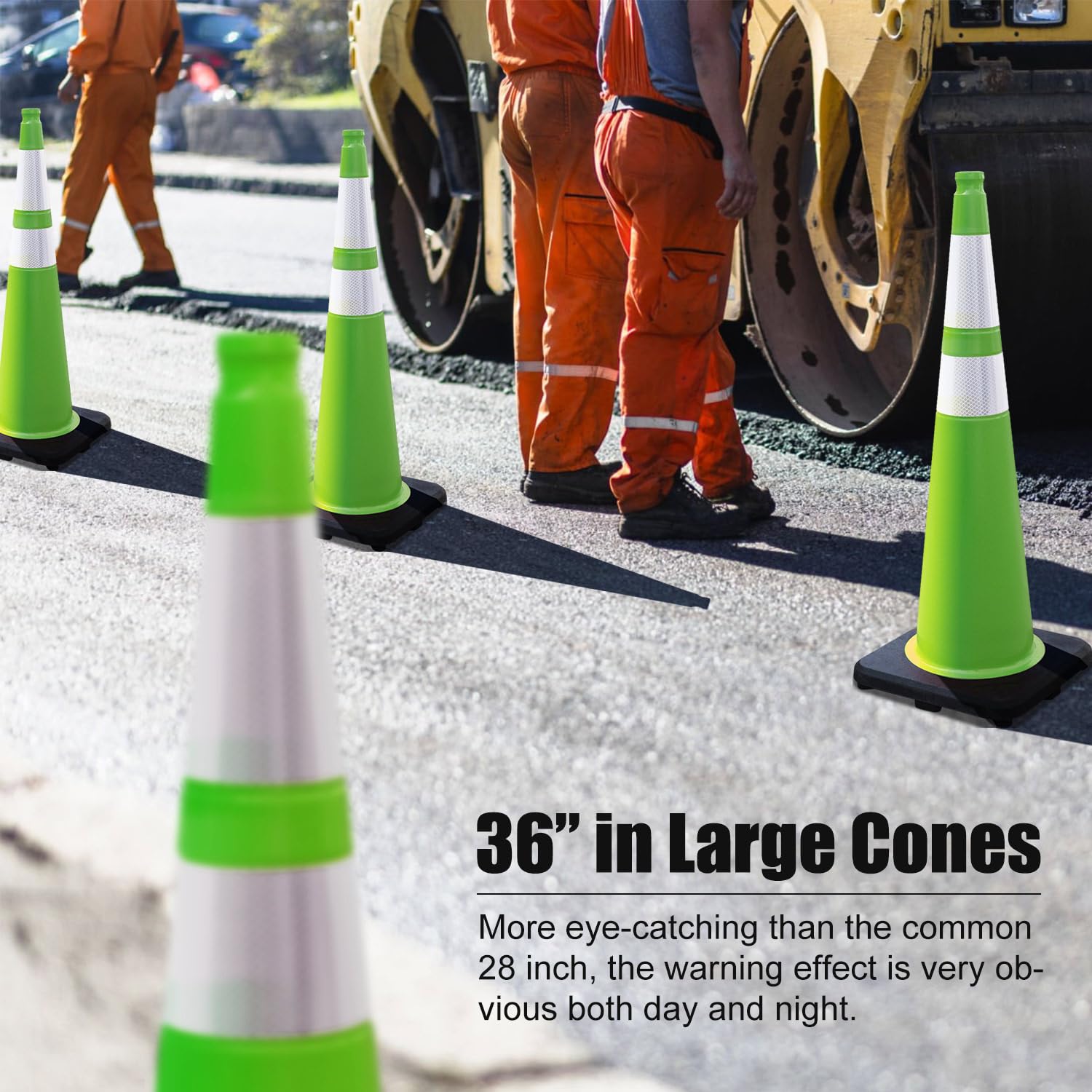 8 Pack 28 Inch Green PVC Traffic Safety Cones with Reflective Tape - Heavy Duty Rubber Base for Road Construction, Parking Lots & Garage Safety - Perfect for Traffic Control, Event Marking & Work Zone Safety (28 Inch)