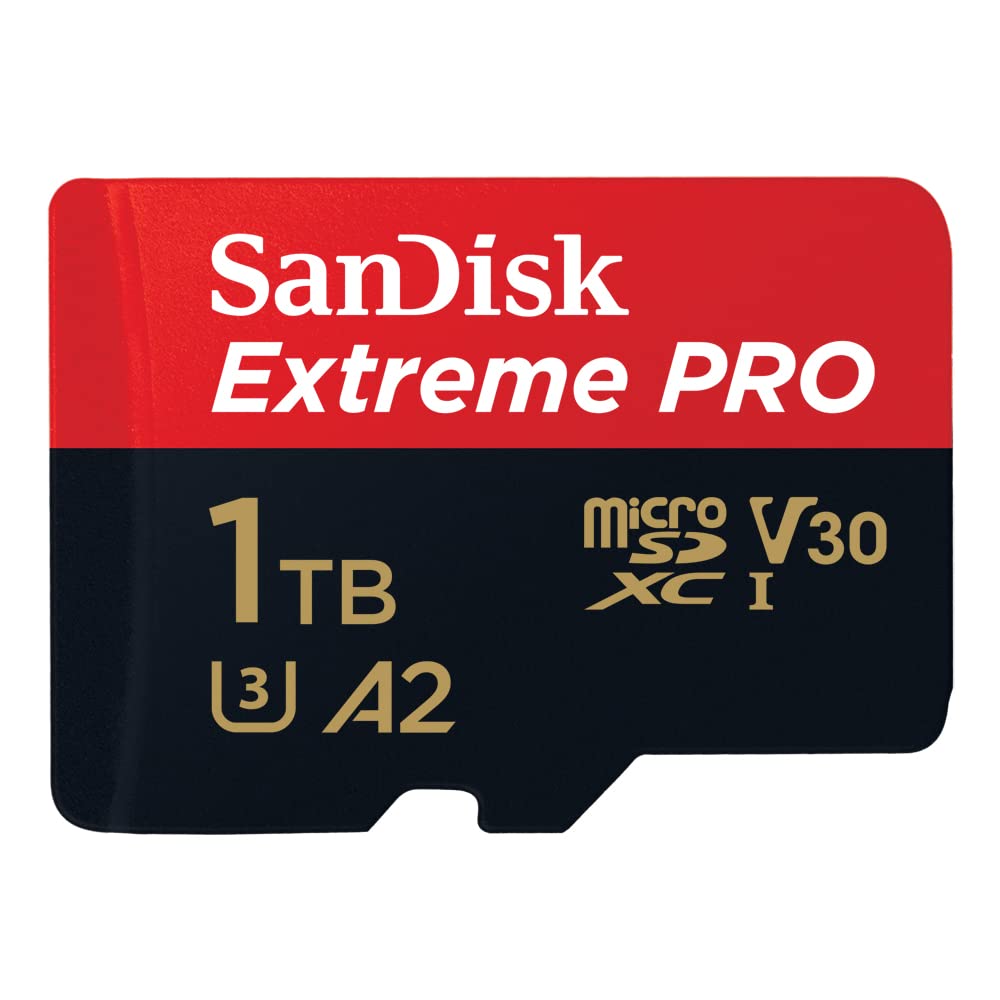 SanDisk Extreme PRO 1TB microSDXC UHS-I Memory Card with Adapter & RescuePRO Deluxe - A2, Class 10, V30, U3, 200MB/s - Perfect for Smartphones, Action Cameras, Drones, and 4K Video Recording