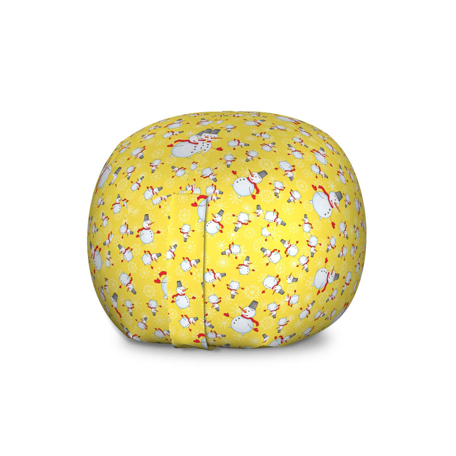 Ambesonne Snowman Toy Storage Bag Chair - Colorful Snowflake Design on Summer Tone Background - Large Washable Stuffed Animal Organizer (Mustard Grey Vermilion) - Perfect for Kids' Room, Playroom & Holiday Decor