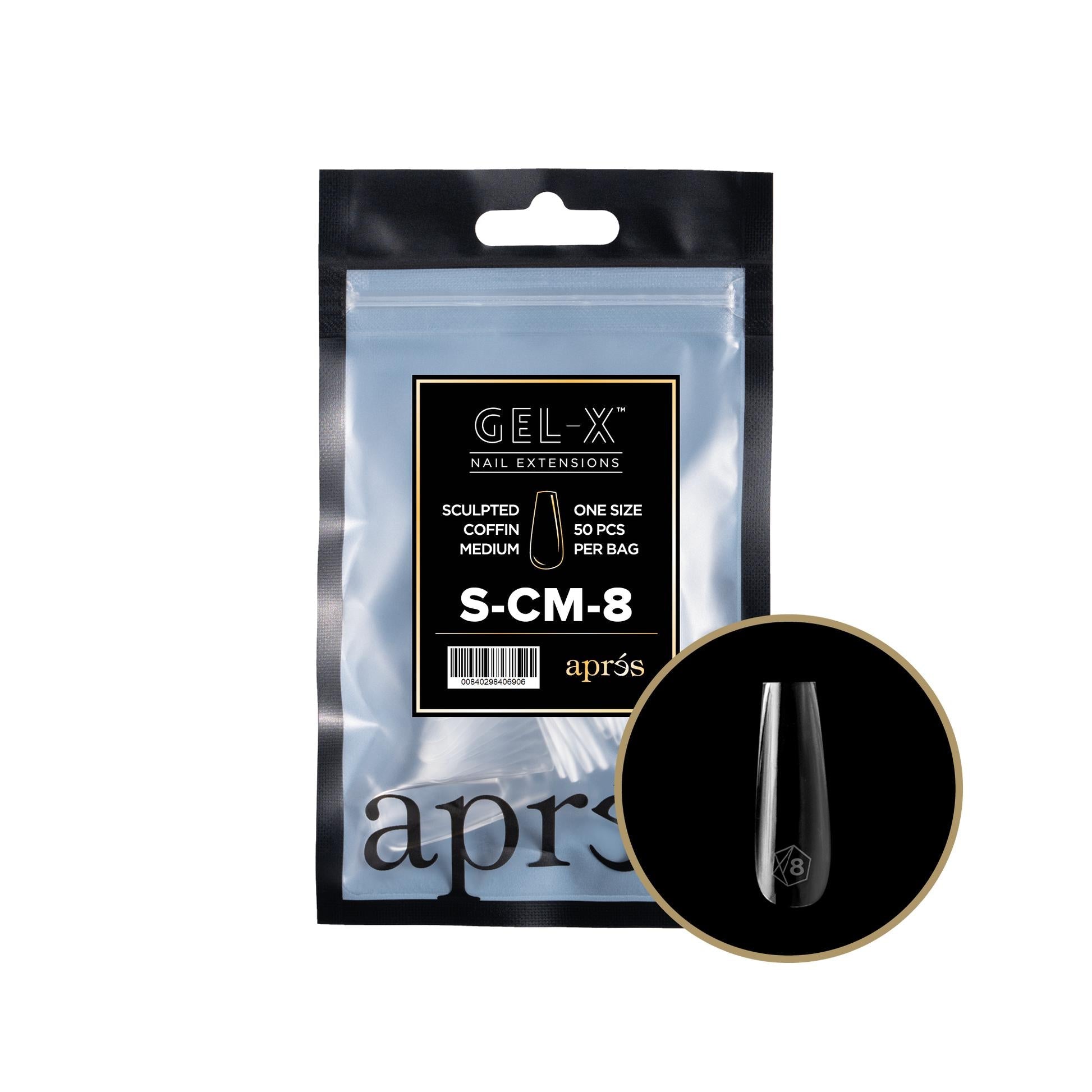 Apres Gel X 2.0 Refill Bags - Sculpted Coffin Medium Size 8 (50 Pcs) | Professional Nail Extension Kit for Salon & Home Manicure | Perfect for DIY Nail Art, Special Occasions & Gift Giving