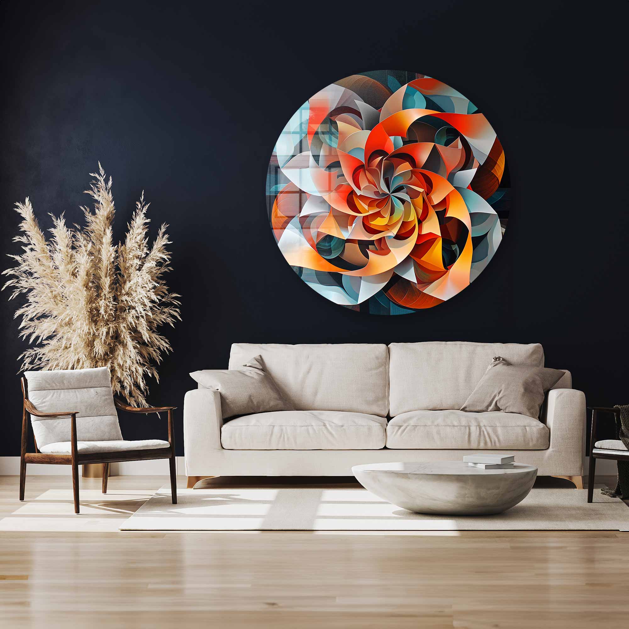 Elegant Wind Vane Rounded Glass Wall Art Decor - Perfect for Living Room, Bedroom & Office Decoration