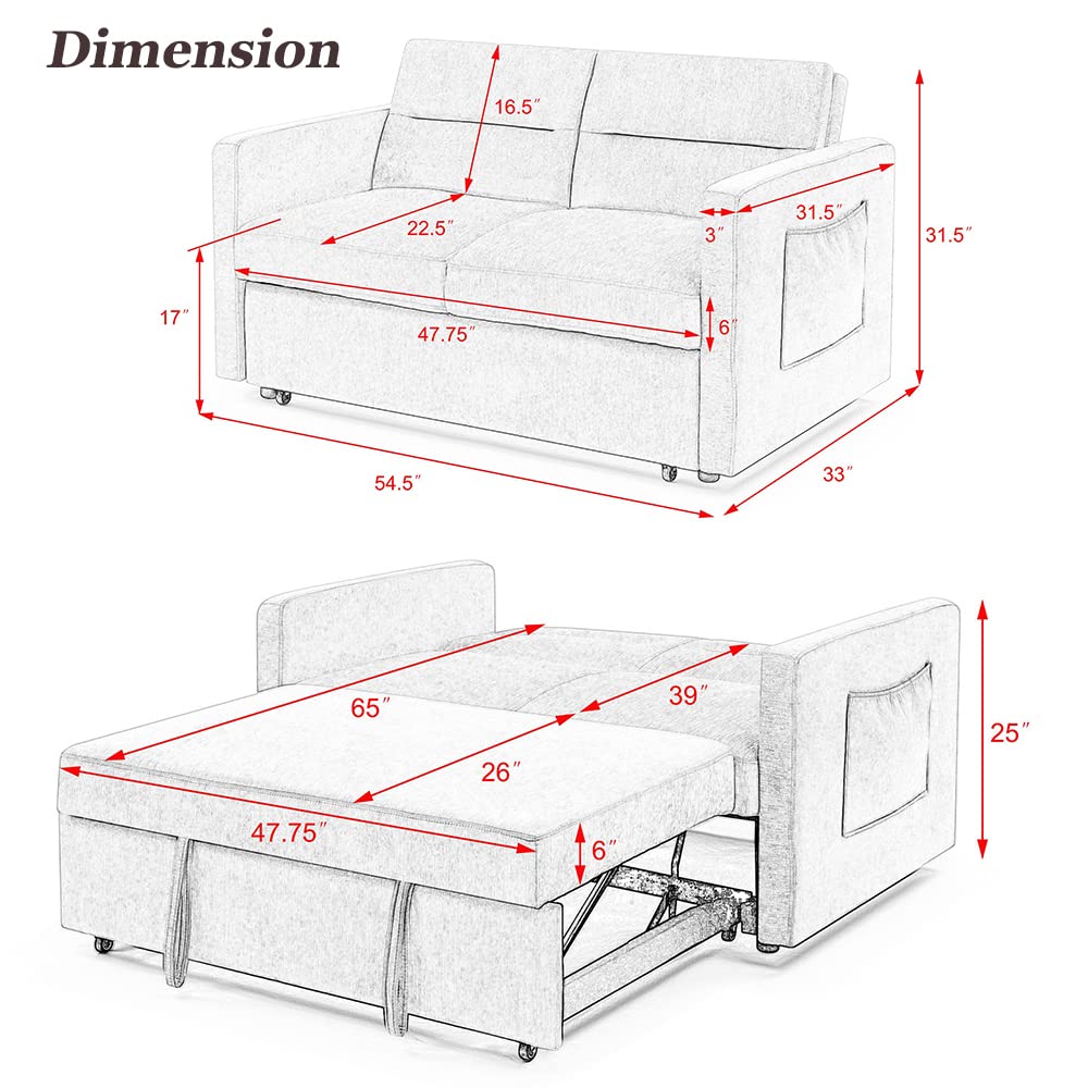 Merax Convertible Fabric Sleeper Sofa Bed - 54.5
