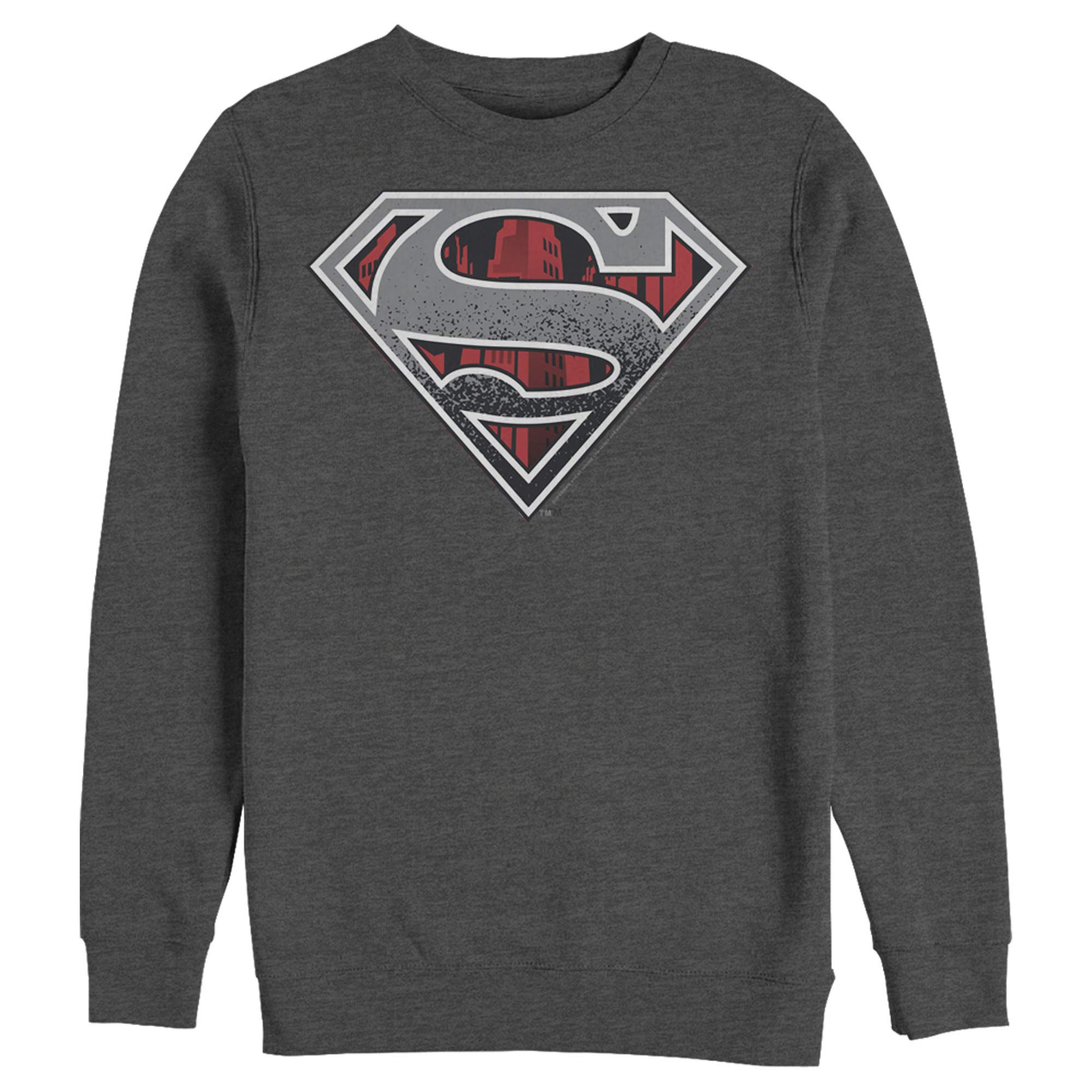 Men's Superman Logo Grunge Sweatshirt | DC Comics Graphic Pullover | Casual Streetwear for Superhero Fans | Perfect for Cosplay, Comic Con & Everyday Wear
