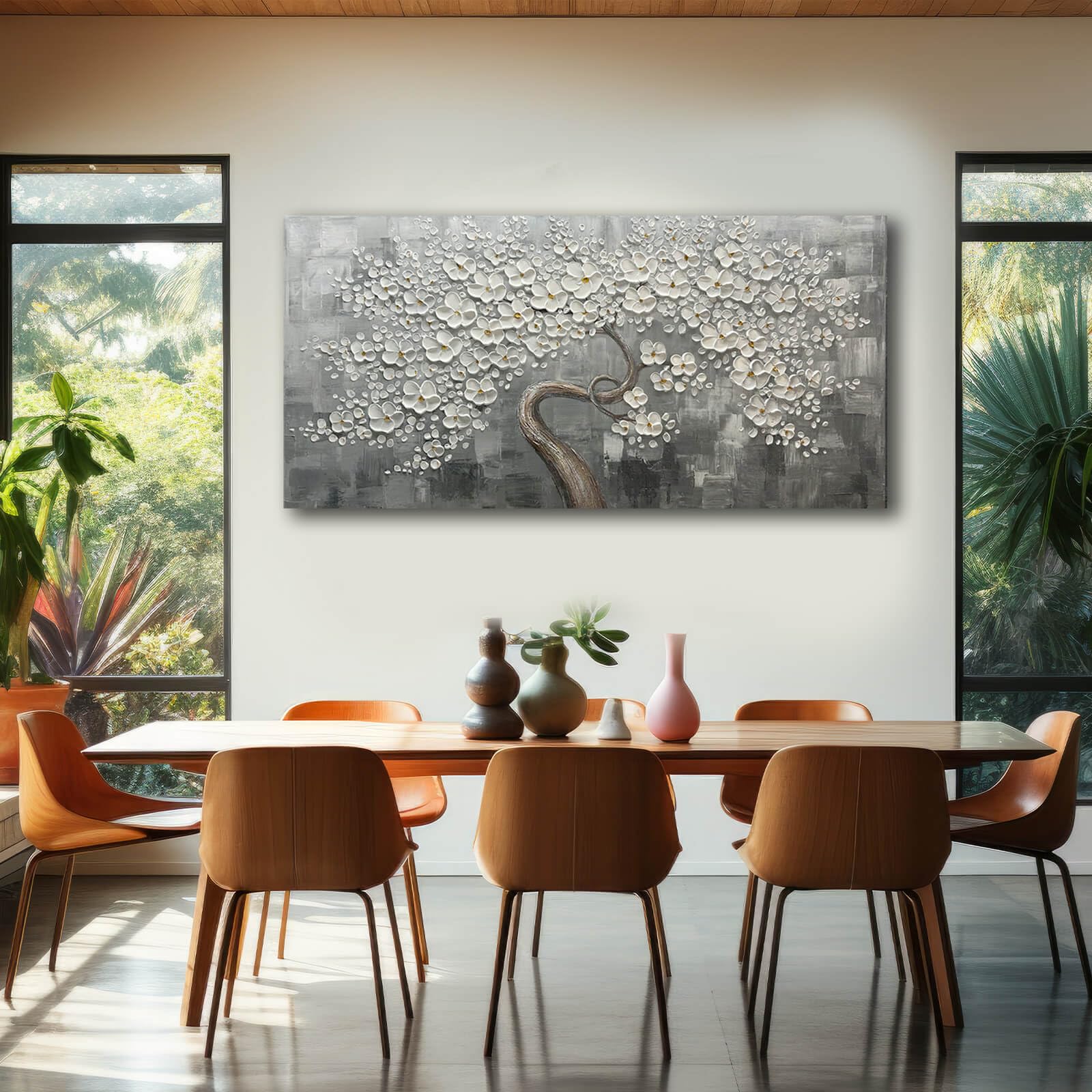 Hand-Painted White Floral Wall Art - 24