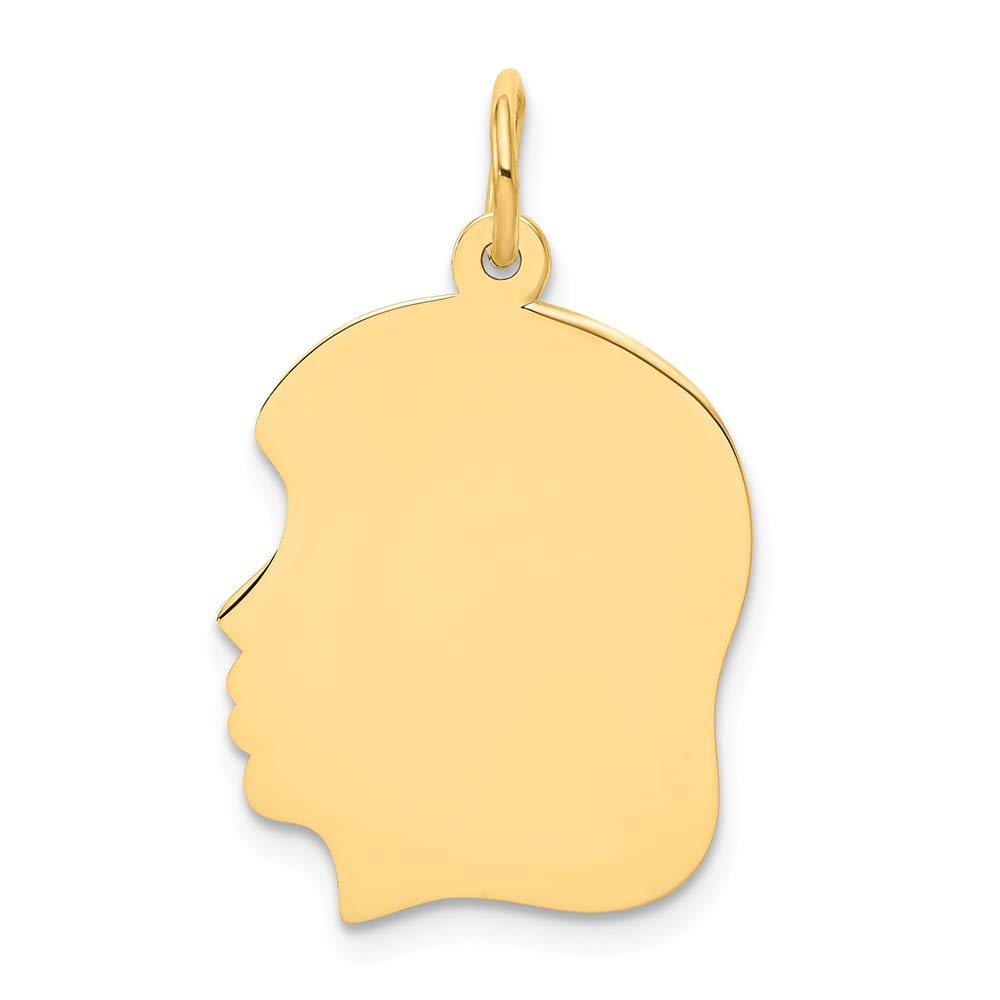 14K Yellow Gold Engravable Girl Head Charm - .009 Gauge Medium Plain Facing Left for Jewelry Making, DIY Necklace & Bracelet Pendants - Perfect for Gifts, Engraving Special Messages & Personalized Jewelry Designs