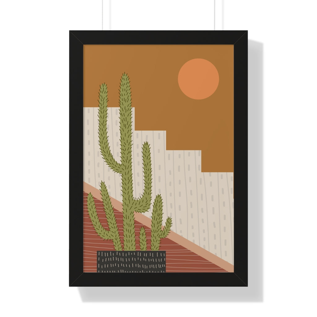 Modern Cactus Art Framed Vertical Poster - Desert Plant Wall Decor for Living Room, Bedroom & Office - Perfect for Boho Home Decor & Housewarming Gifts