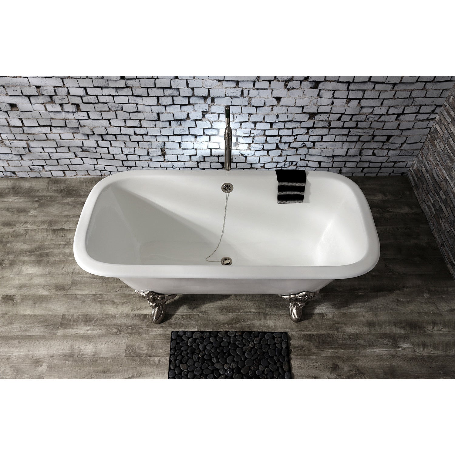 Aqua Eden 67 Inch White Cast Iron Clawfoot Bathtub - Double Ended Rectangular Freestanding Tub with Brushed Nickel Feet - Perfect for Vintage Bathroom & Spa Retreats