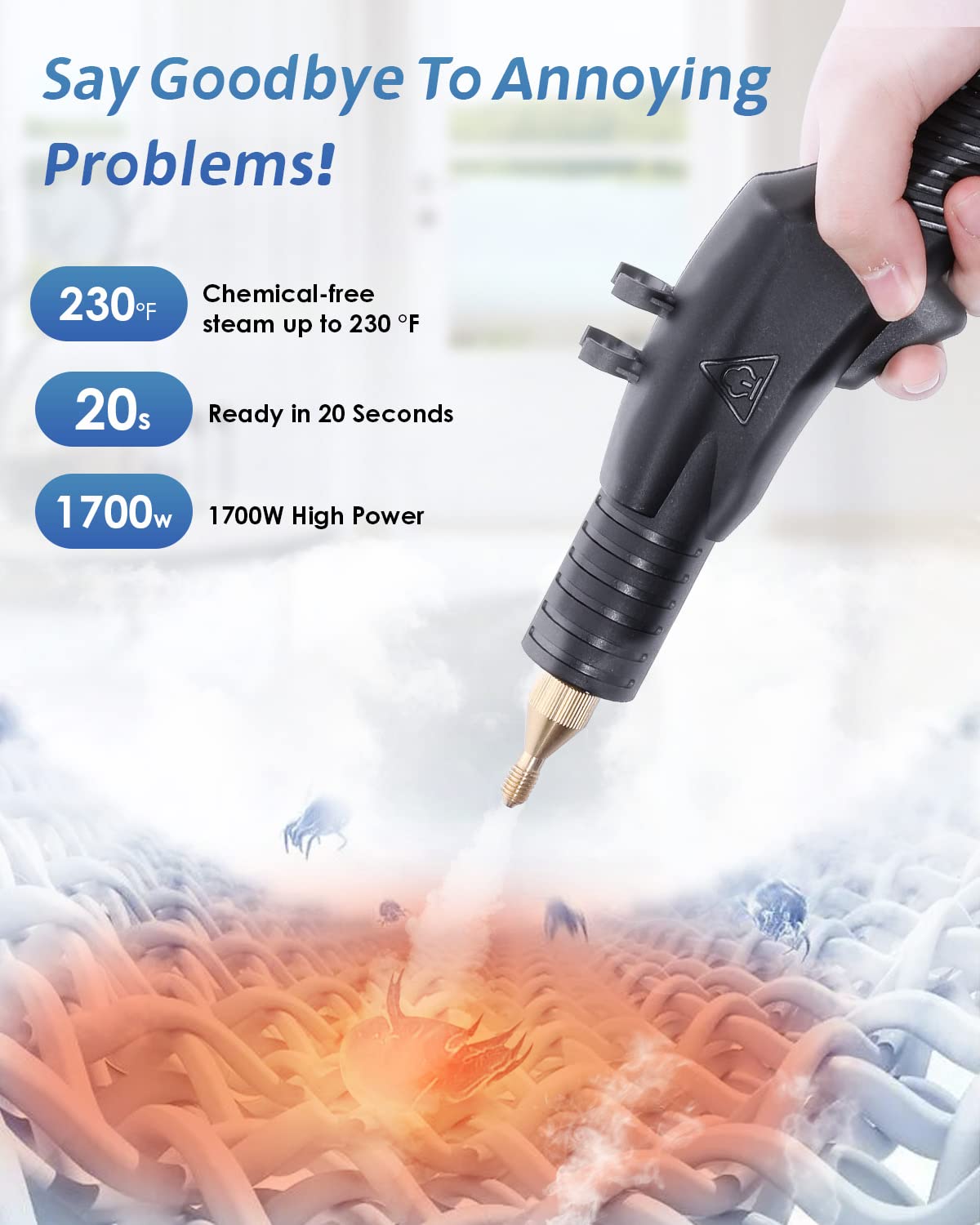 1700W High-Pressure Steam Cleaner G-Series with 2 Nylon Brushes & 2 Brass Brushes - Heavy Duty Cleaning for Floors, Tiles, Grout, Cars, and Outdoor Surfaces