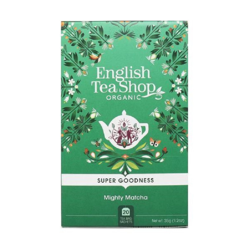 English Tea Shop 20 Organic Super Goodness Mighty Matcha Green Tea Bags - Premium Antioxidant Boost for Morning Energy & Relaxation - Perfect for Home, Office or Gift Giving