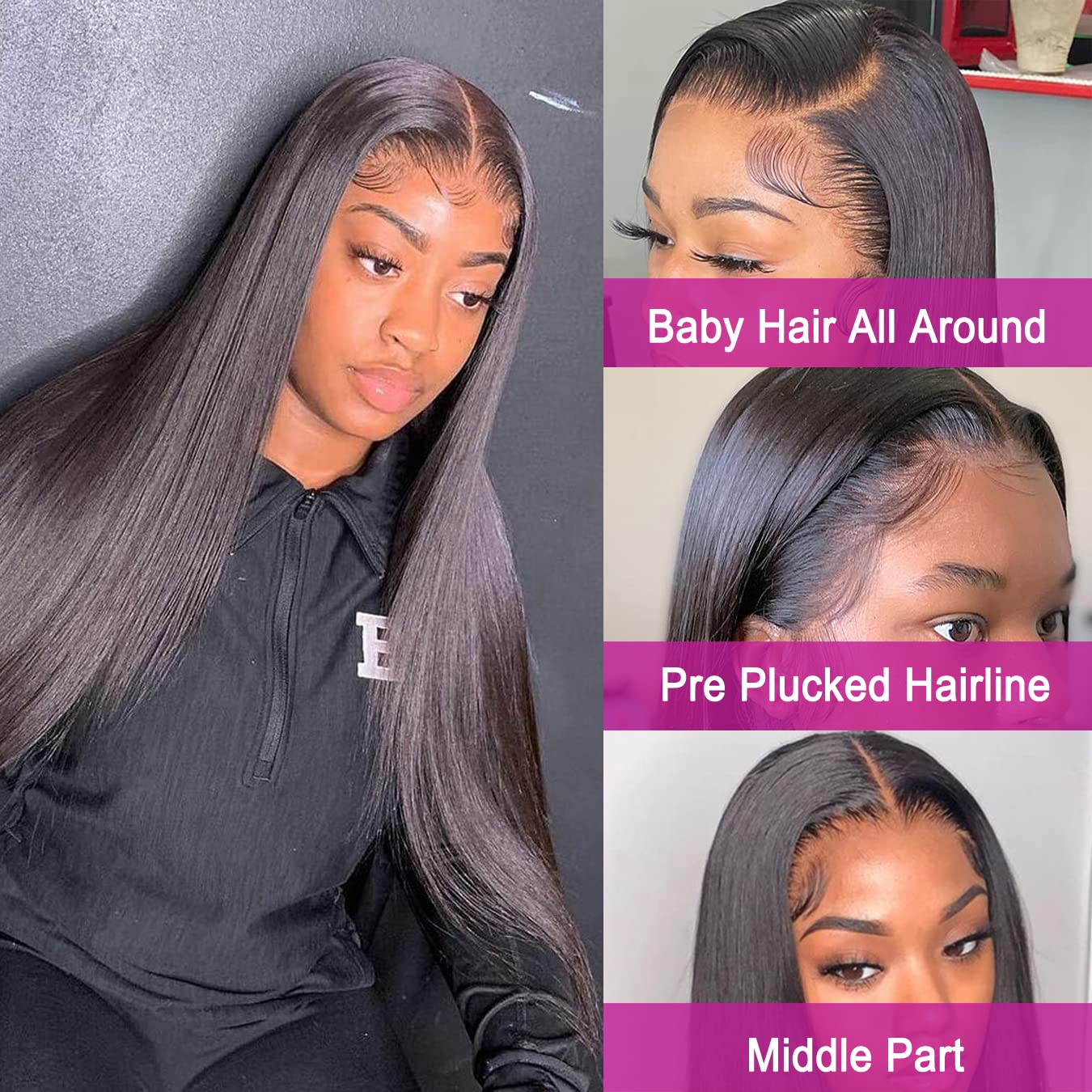 13x4 Glueless Straight Lace Front Wigs - 180% Density Brazilian Human Hair with Baby Hair & Pre-Plucked Hairline - 26 Inch Natural Black Women Wig for Daily Wear, Parties & Special Occasions