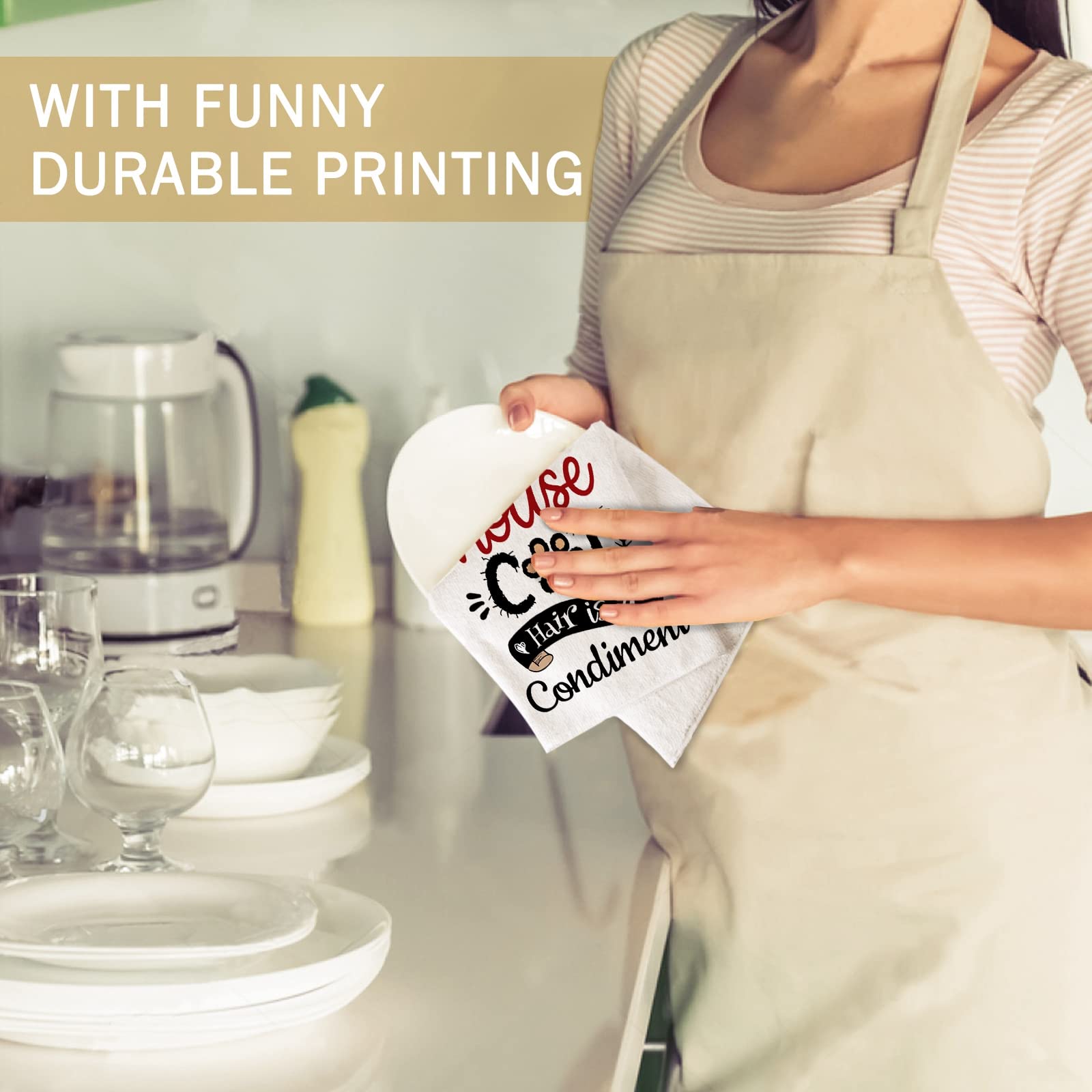 Bonsai Tree Cat Kitchen Towels Set of 4 - Funny Cat Mom Gifts for Women, Cute Printed Dish Towels with Humorous Sayings, Absorbent Tea Towels for Housewarming, New Home Decor & Kitchen Essentials | Perfect for Cat Lovers, Tea Parties & Housewarming Gifts