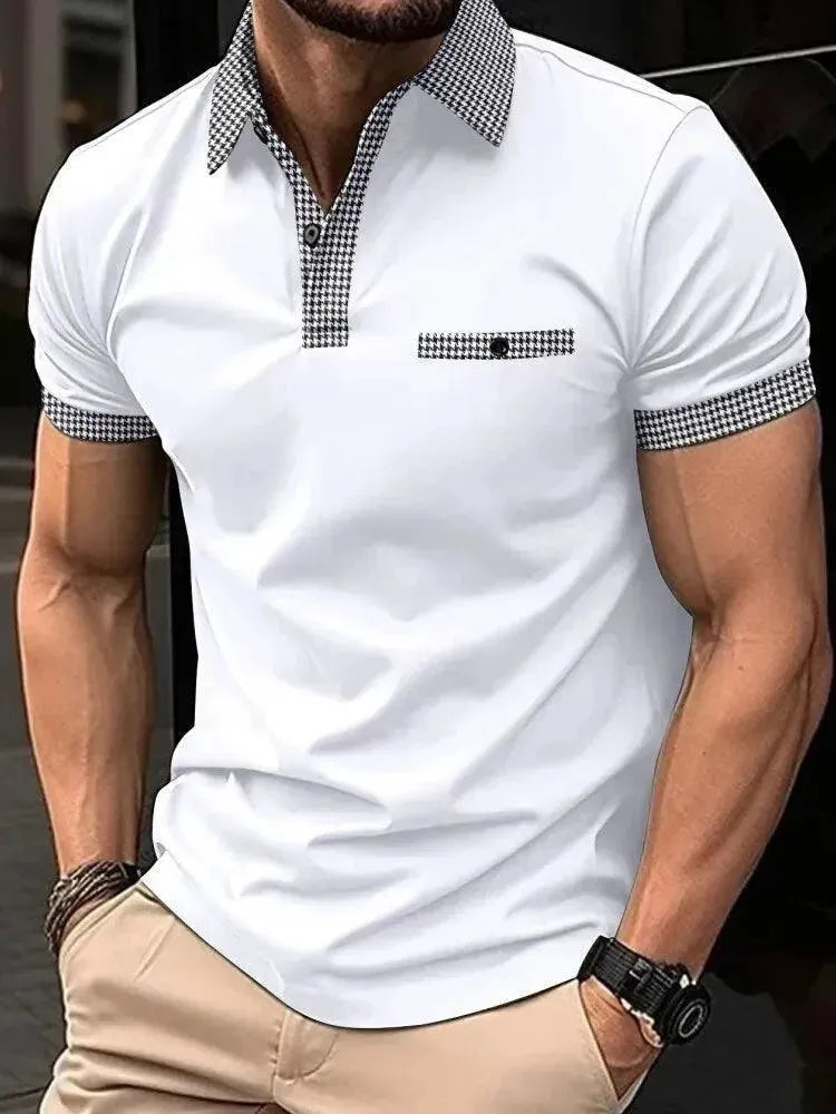 Classic Plaid Collar Short Sleeve Polo Shirt for Men - Casual & Business Wear - Perfect for Office, Golf, and Summer Outings